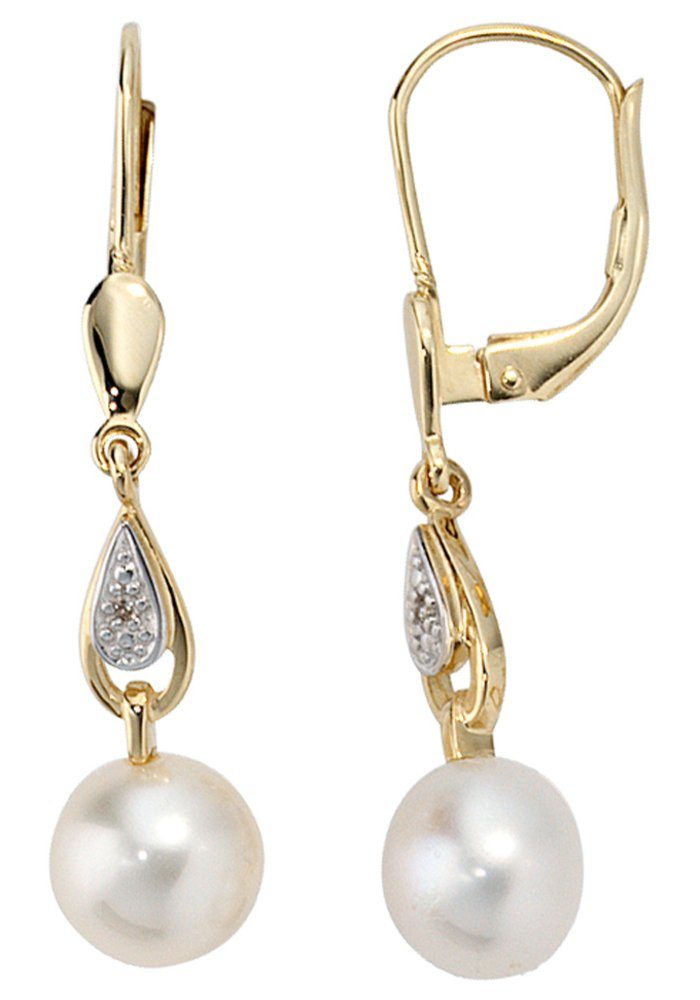 JOBO Perlenohrringe, 585 Gold mit 2 Diam...