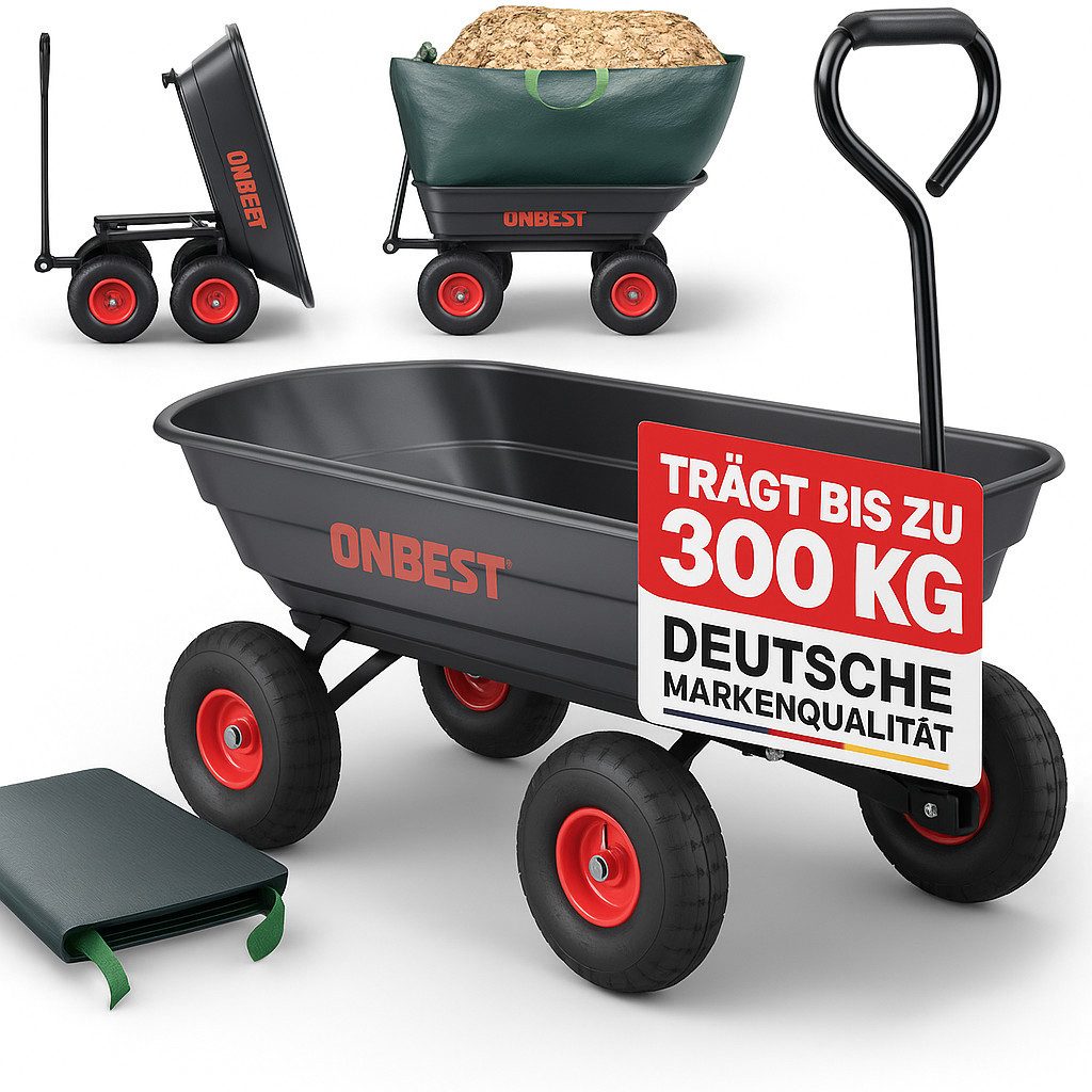 Onbest Bollerwagen mit Kippfunktion, inklusive Gartenabfallsack, 75 Liter, 300 kg