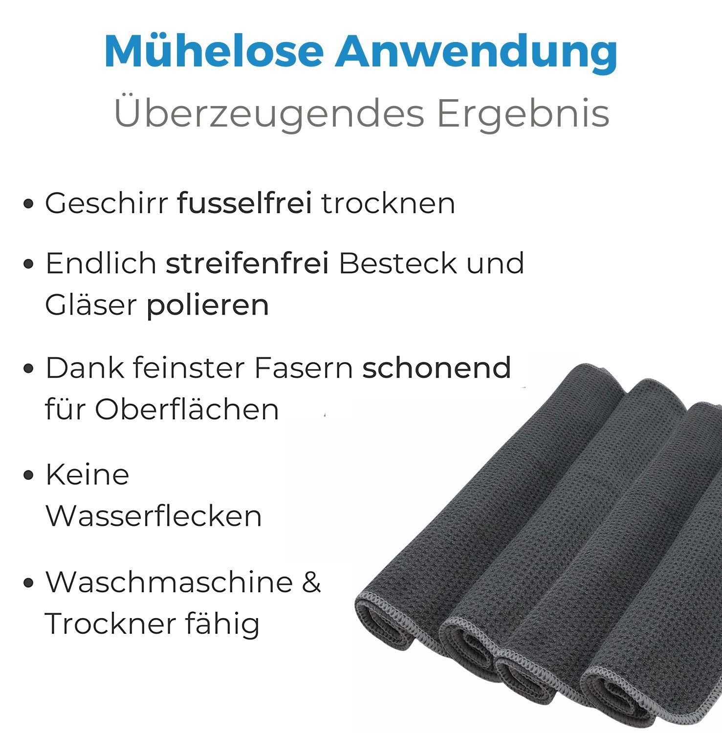 Grau Streifenfreier EliXito Geschirrtuch Ultra Geschirrhandtücher Küche, 4x Glanz Küchentücher Saugstark Tücher (4-tlg),