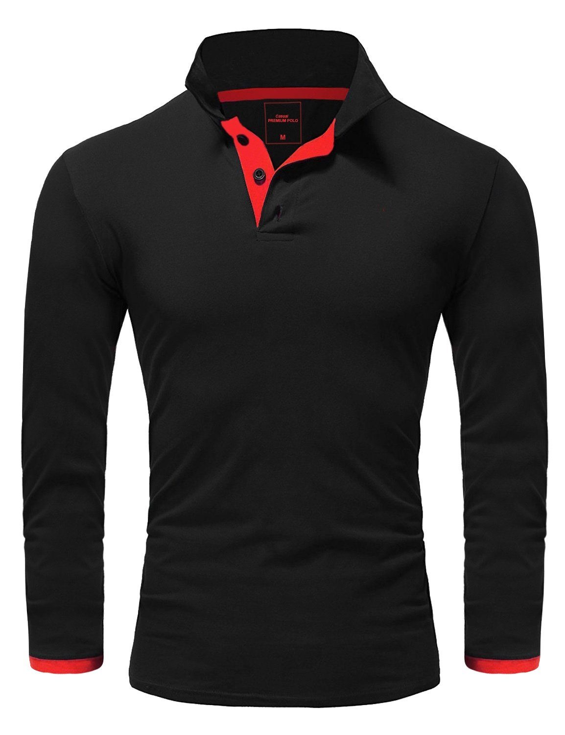 Amaci&Sons Poloshirt CHARLOTTE Langarm Kontrast Schwarz/Rot Poloshirt