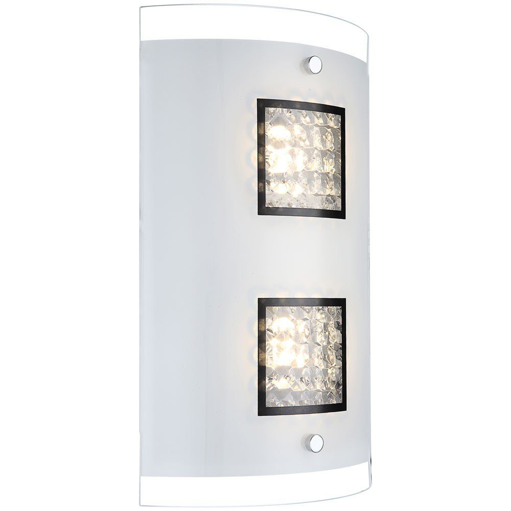 LED Lampe LED-Leuchtmittel Wand Beleuchtung 10 Wandleuchte, Kristalle Chrom Warmweiß, verbaut, Globo LED Leuchte fest Glas Watt