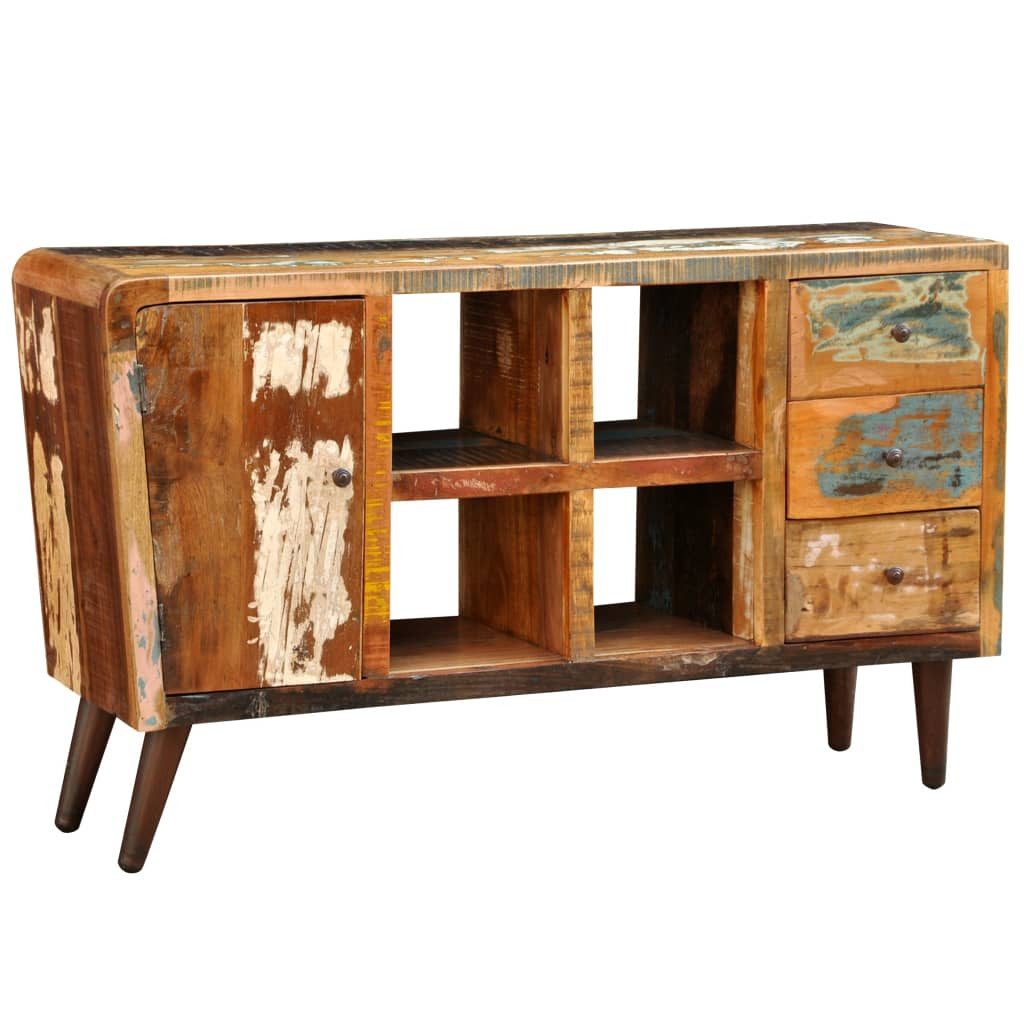 vidaXL Kommode Kommode Massivholz 1 Tür 4 Fächer und 3 Schubladen (1 St), Design Antik Teak Schrank Rack Lowboard Sideboard 3 Schubladen