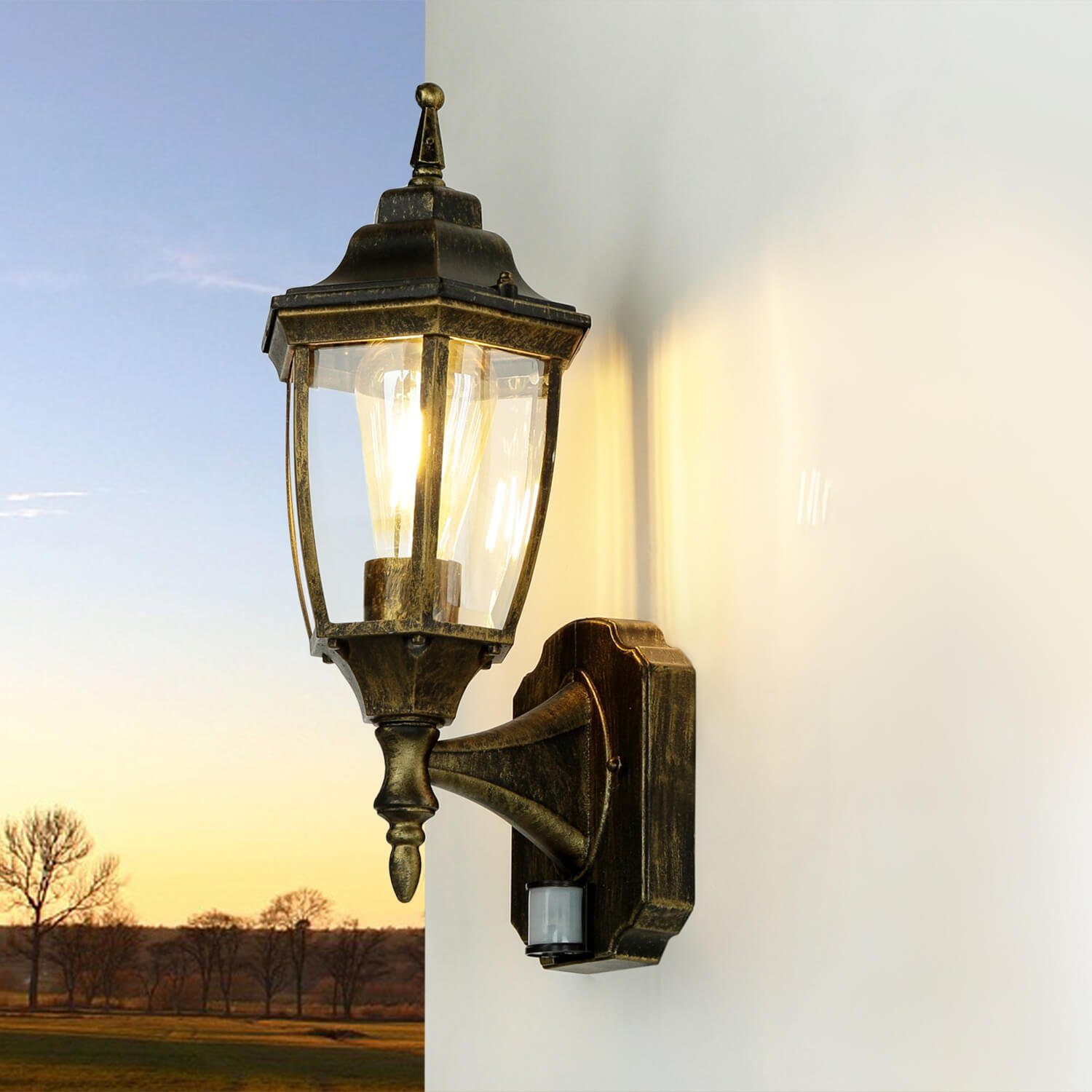 Wandlampe Laterne Bewegungsmelder mit LYON, Außenleuchte Außen Außen-Wandleuchte Leuchtmittel, ohne Licht-Erlebnisse