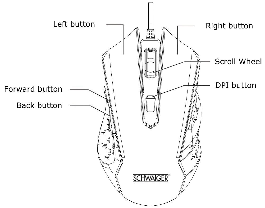 Schwaiger GM3000 Gaming-Maus (kabelgebunden, Hindergrundbeleuchtung) farbwechselnde