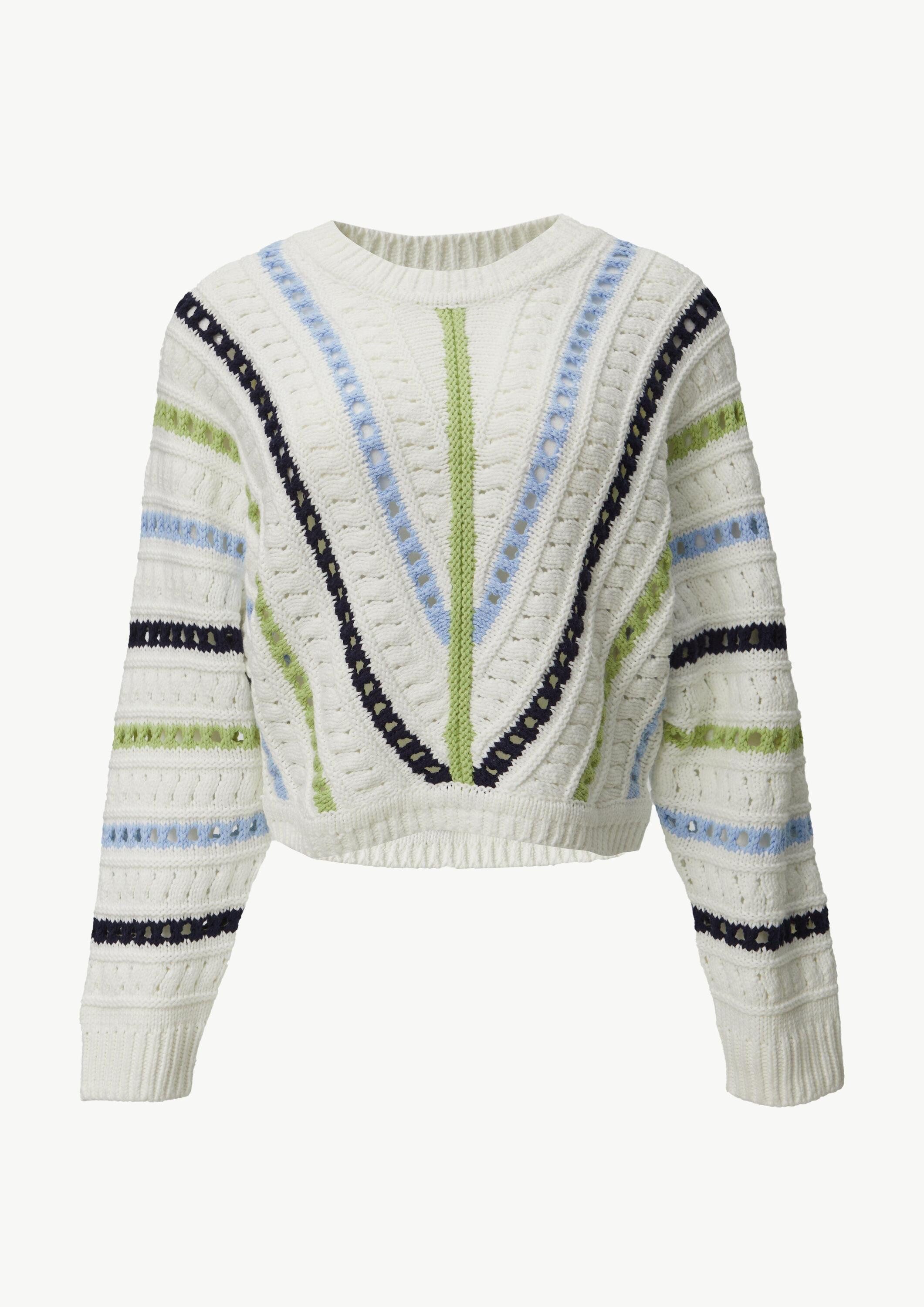 comma Longpullover Strickpullover Cropped-Strickpullover mit Ajourmuster
