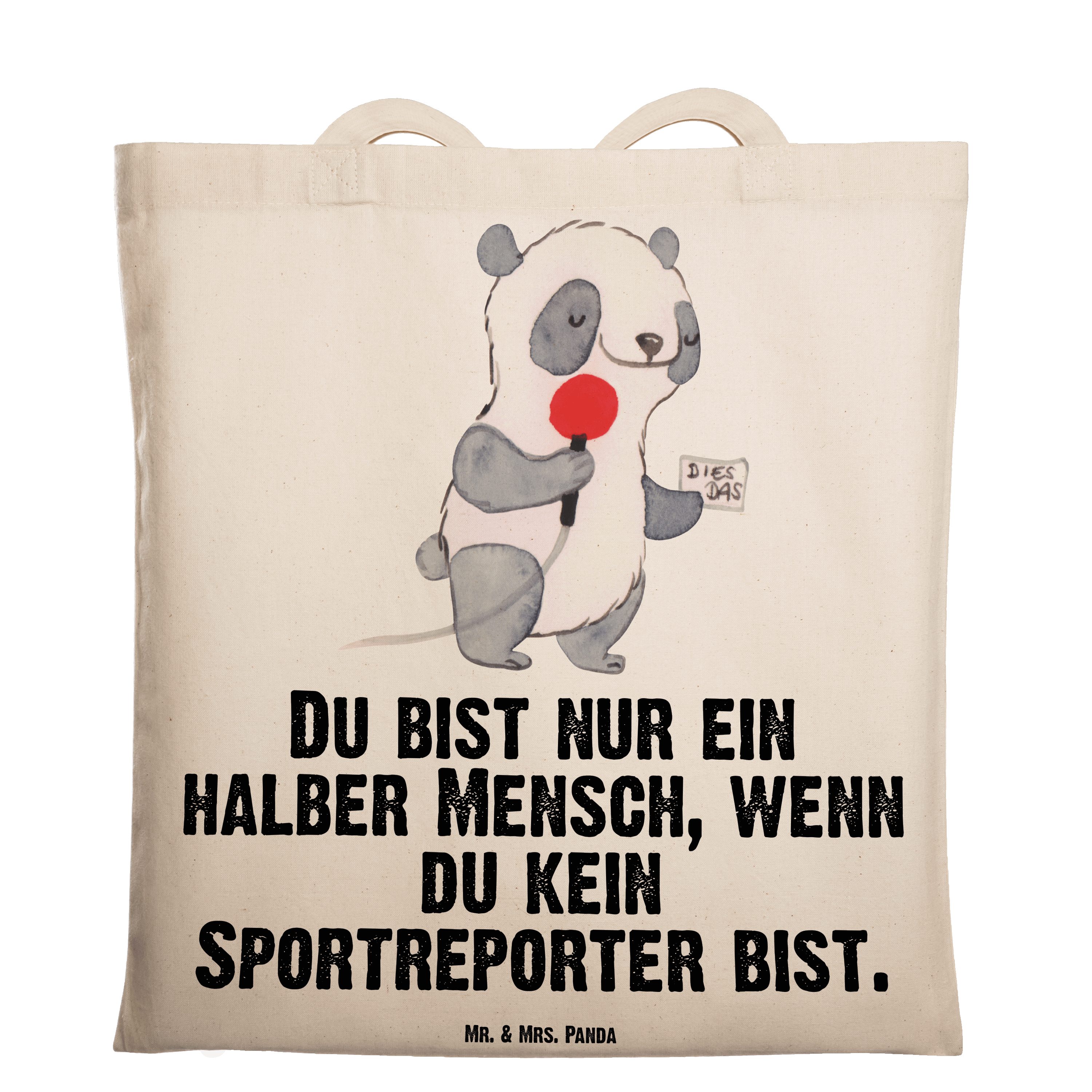 B - Tragetasche (1-tlg) Geschenk, Transparent - Rente, Herz Mrs. & Jutebeutel, mit Panda Sportreporter Mr.