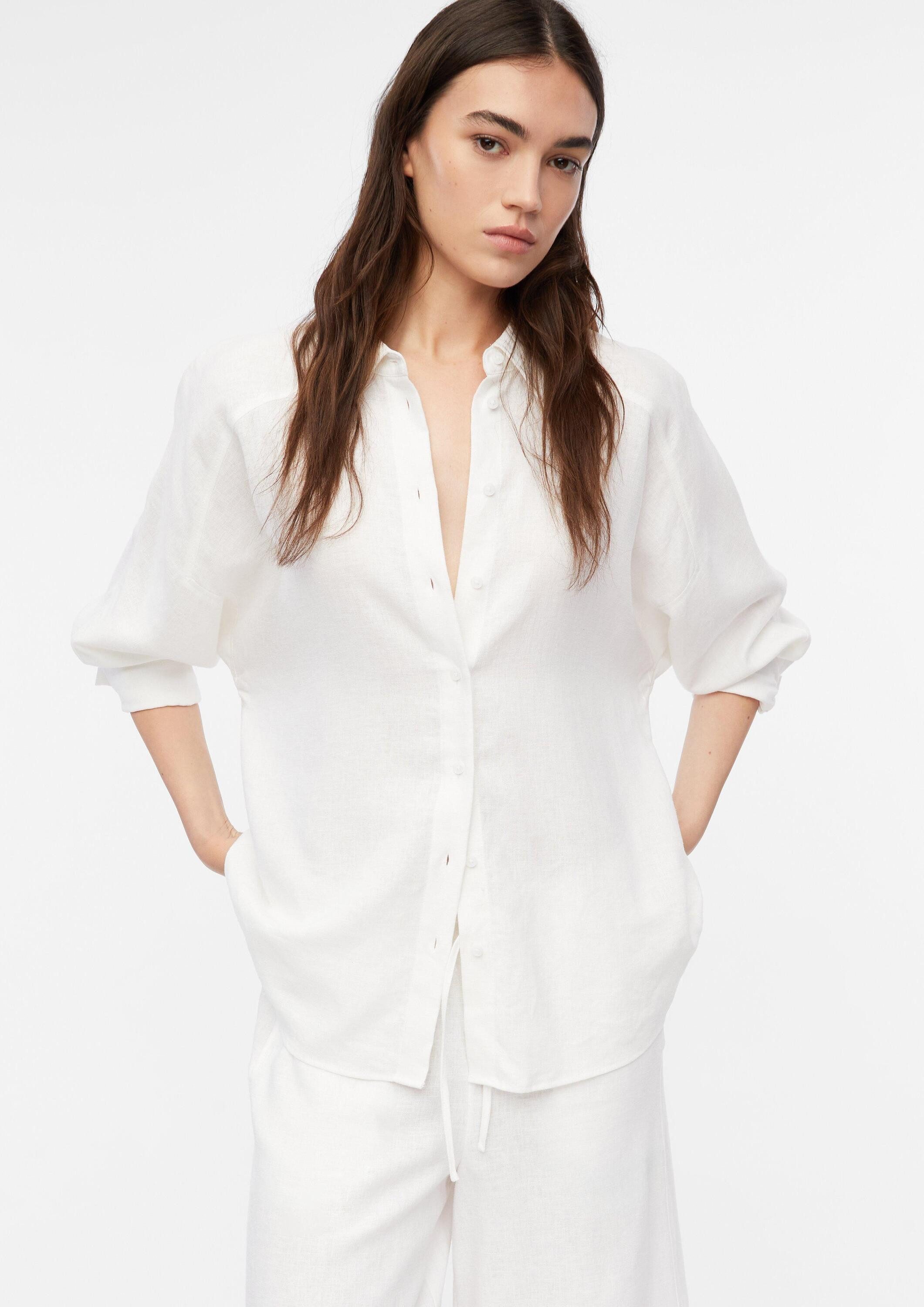 comma Langarmbluse Bluse Bluse aus Leinenmix mit Fledermausärmeln