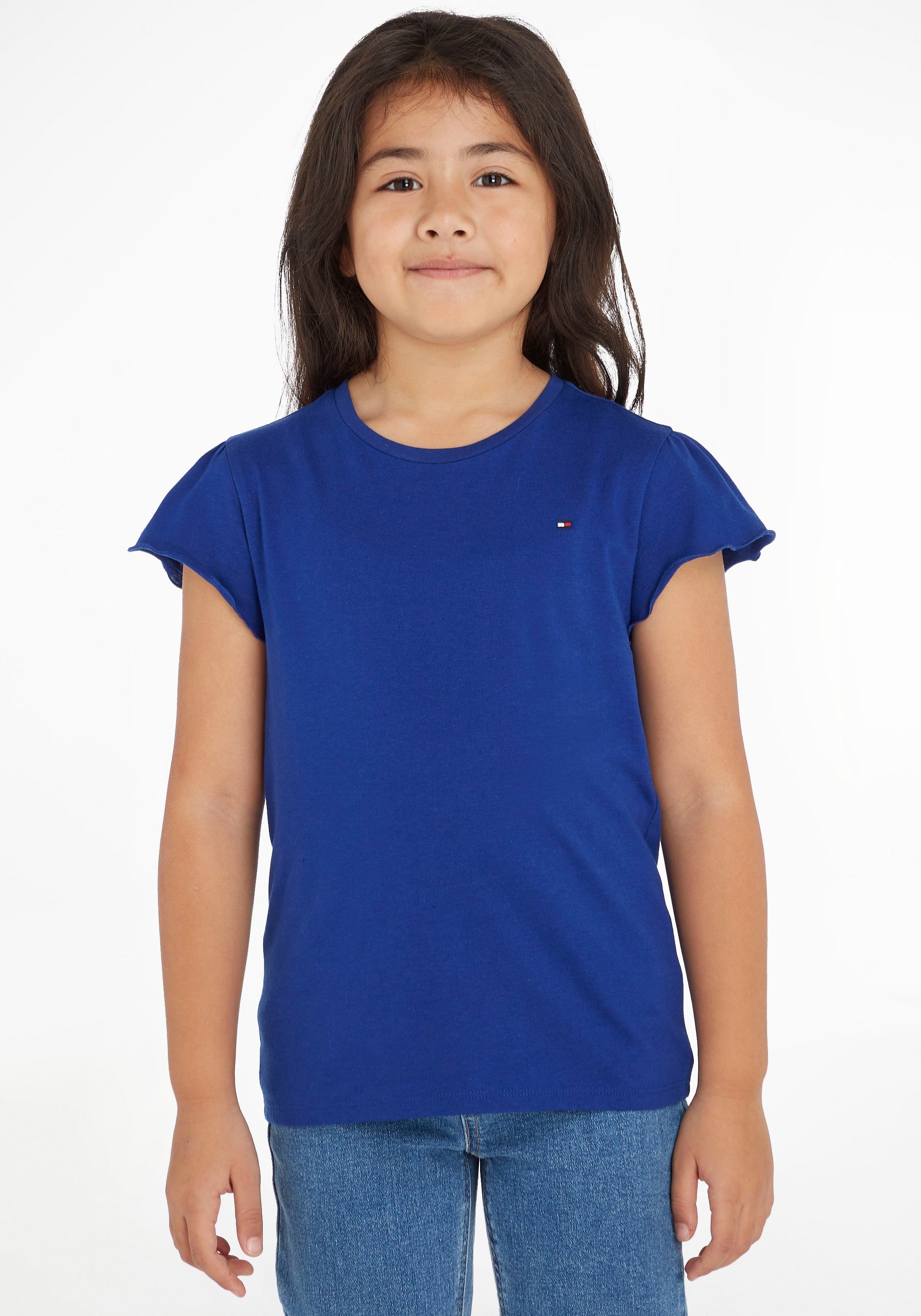 Ein neues Produkt ist eingetroffen Tommy Hilfiger T-Shirt ESSENTIAL RUFFLE dezentem Kinder TOP Label Kids Junior S/S Navy_Voyage MiniMe,mit SLEEVE