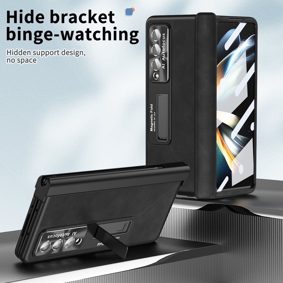 Wigento Handyhülle Für Samsung Galaxy Z Fold4 5G All-inclusive 360 Grad Napa Magnetische Handy Tasche Etuis Schwarz Neu