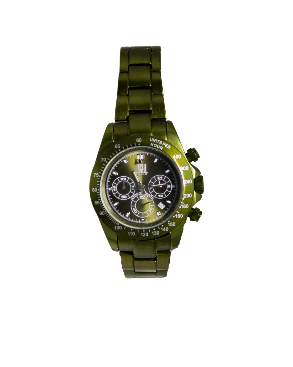 Light Time Chronograph Armbanduhr Damen Herren Aluminium Grün Datum Tachymeter L133GRE