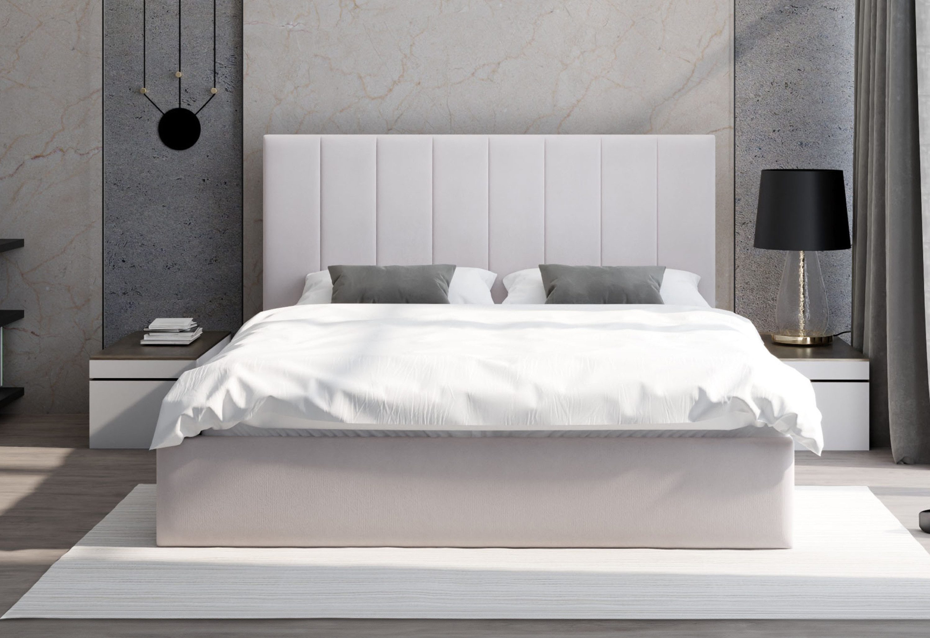 FDM Polsterbett OSKAR modern mit Bettkasten MADE IN EU - mit hochwertigem Paris Bezug (verfügbar 90x200 120x200 140x200 160x200 180x200cm, Bettrahmen, Bett, mit großen gepolsterten Kopfteil, mit Bettkasten zum aufklappen), Hebbarer Metallrahmen, Bettkasten, mit/ohne Matratze