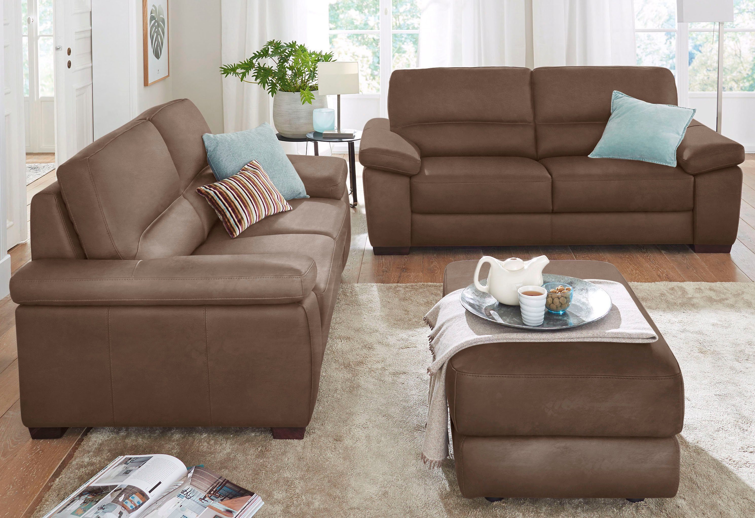 CALIA ITALIA Polstergarnitur Gaia, (Set, 2-tlg), Garnitur bestehend aus 2-Sitzer und 3-Sitzer, mit Luxus-Microfaser brown | Couchgarnituren