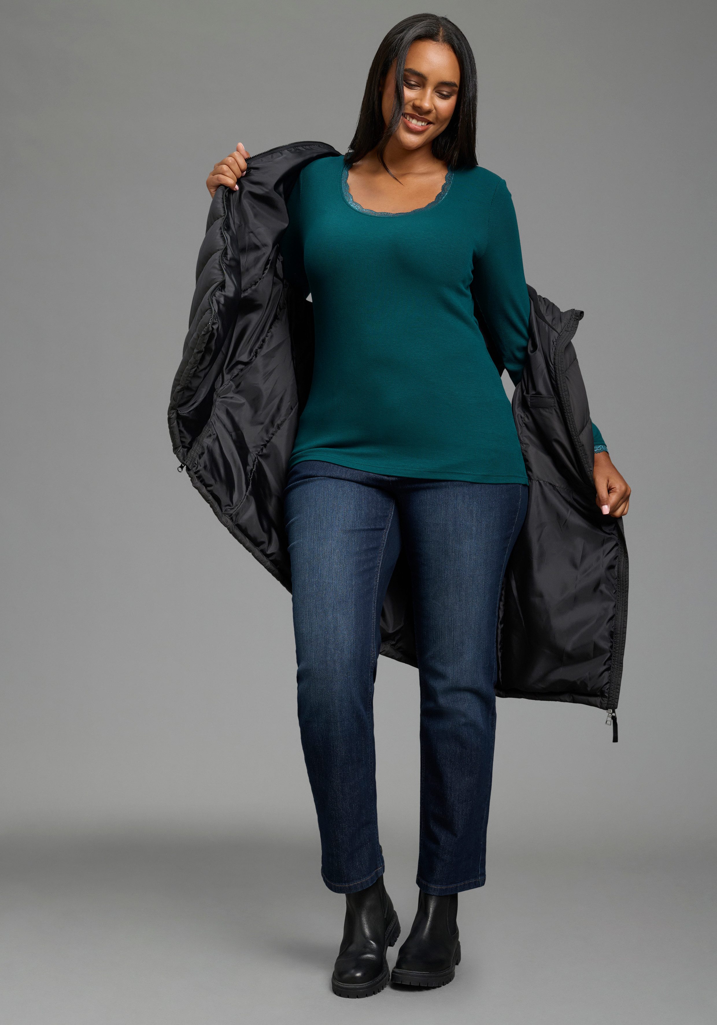 Laura Scott CURVE Langarmshirt Große Größen aus elastischer Rippware, sehr figurbetonte Passform – Bild 5 von 5
