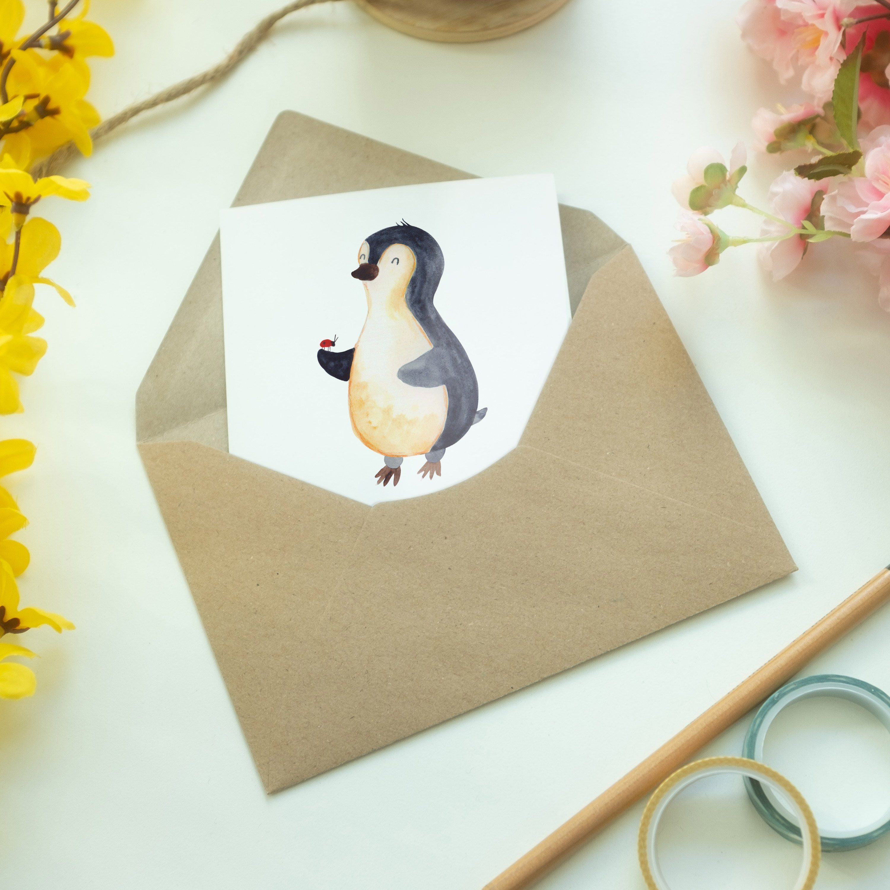 Mr. & Mrs. - Marienkäfer Weiß Einladungskarte, Panda - Pinguin Geschenk, Grußkarte Glückwunschka