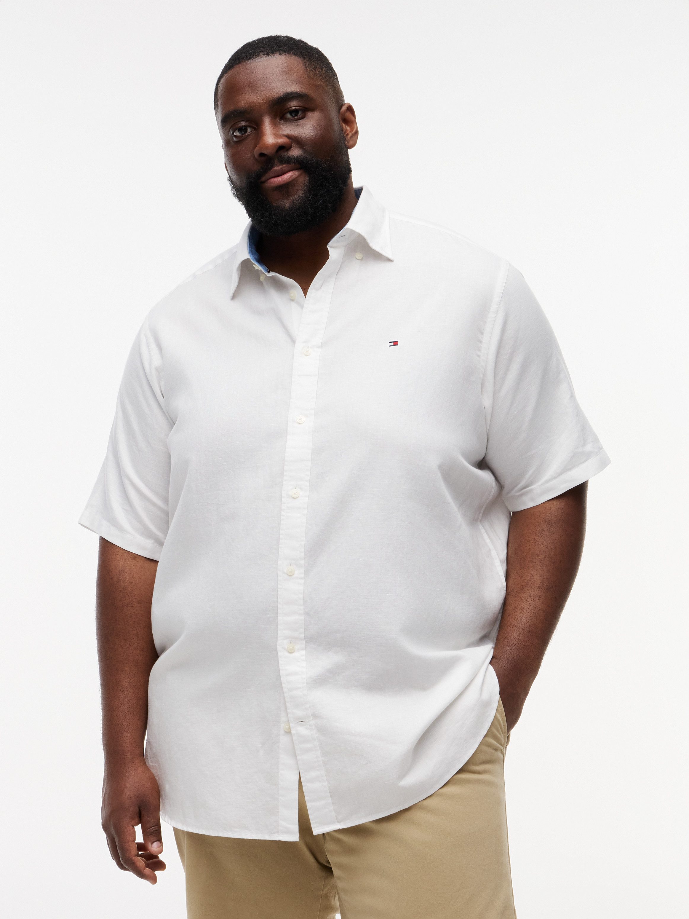 Tommy Hilfiger Big & Tall Kurzarmhemd BT- LINEN BLND SOLID Große Größen, Button-down-Kragen, regular fit