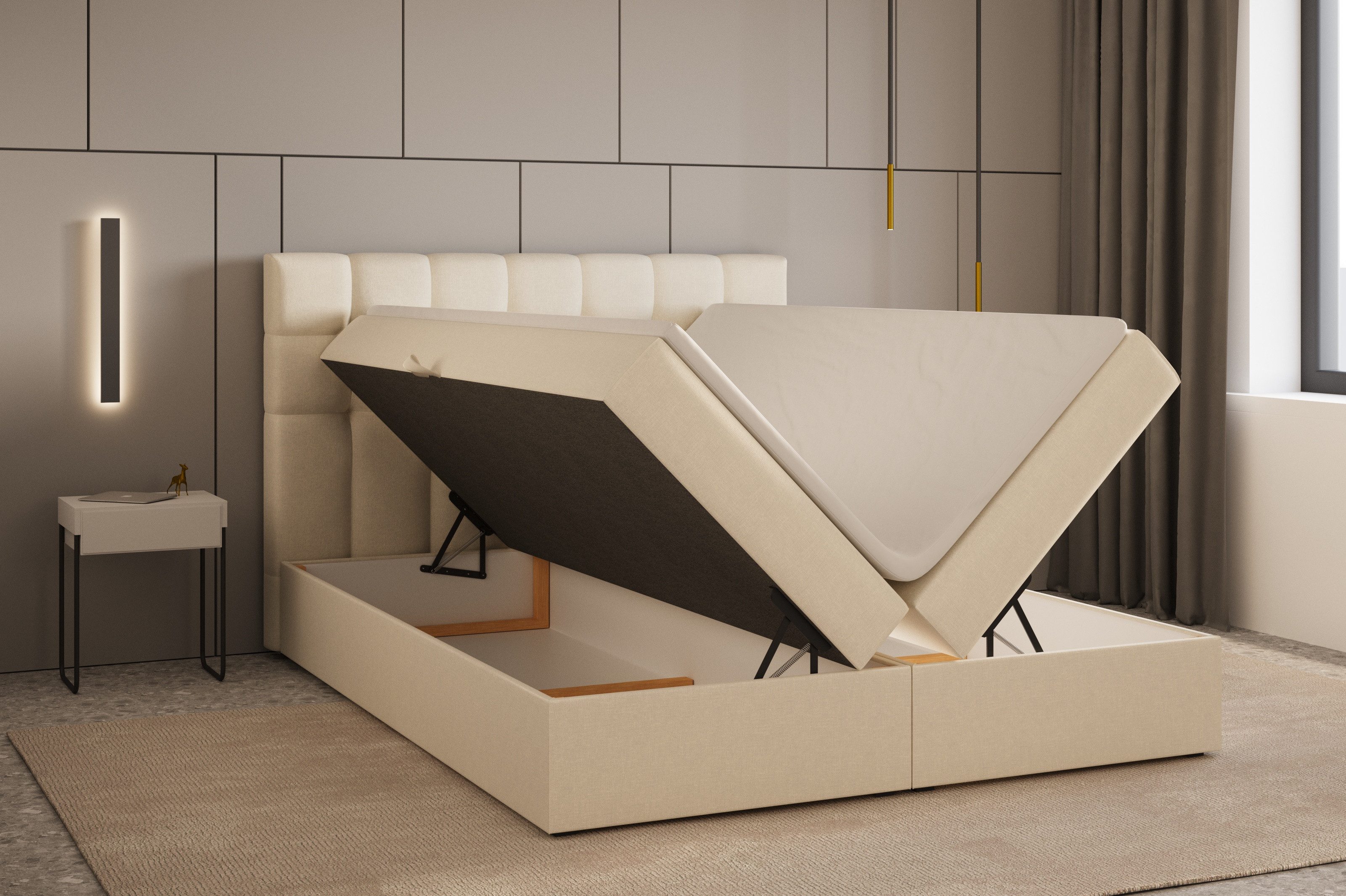 MOEBLO Boxbett Bett 05 (Polsterbett Kontinentalbett, Bonell, Topper, Doppelbett 140x200, gepolstertes Kopfteil mit Bettkasten), gepolstertes Kopfteil mit Bettka – Bild 4 von 5