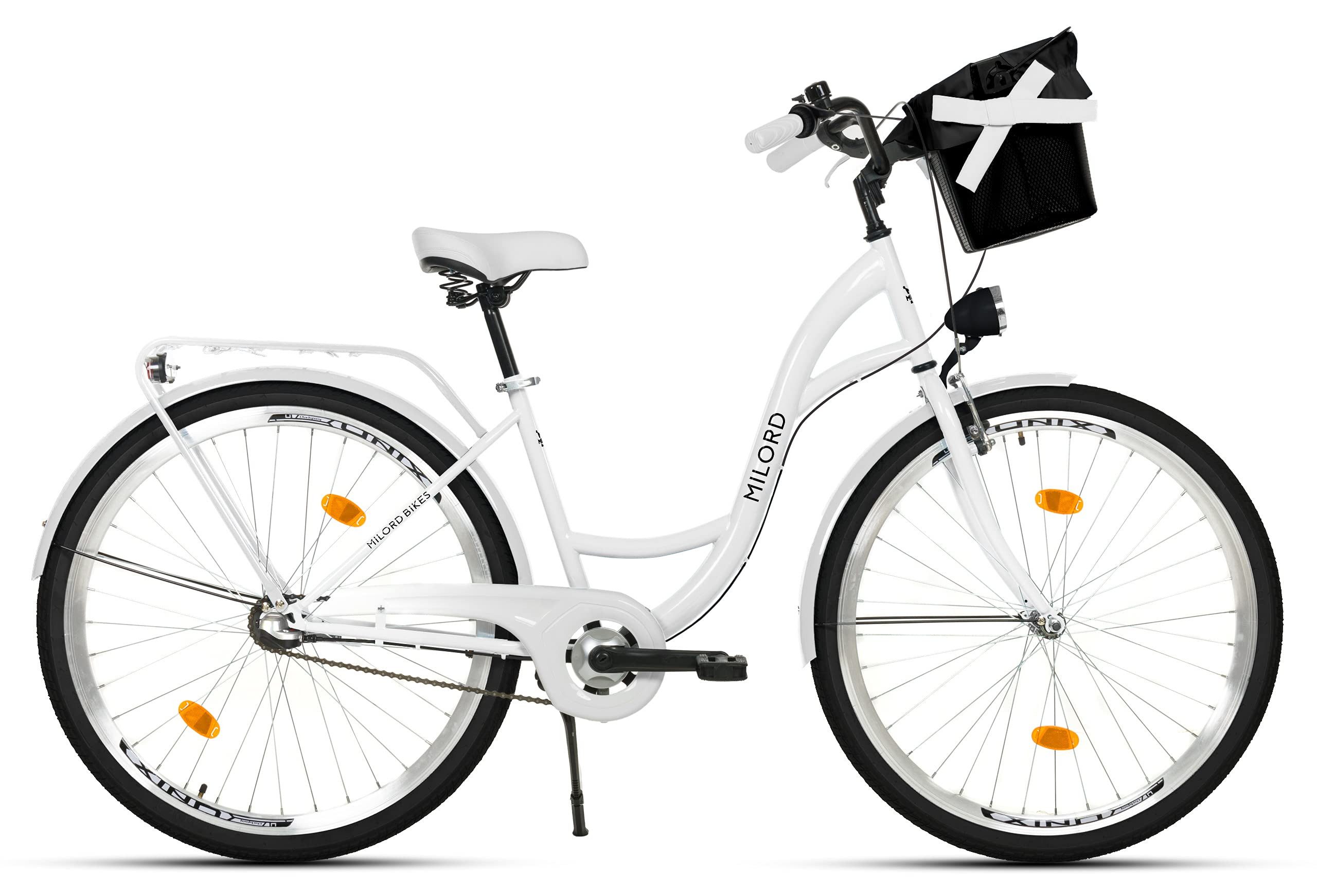 Milord Cityrad Milord City Fahrrad Korb Damenfahrrad, 28/26 Zoll, Weiß, 3-Gang, 3 Gang, (Fahrradständer, Gepäckträger, Klingel, Korb, Kotflügel)