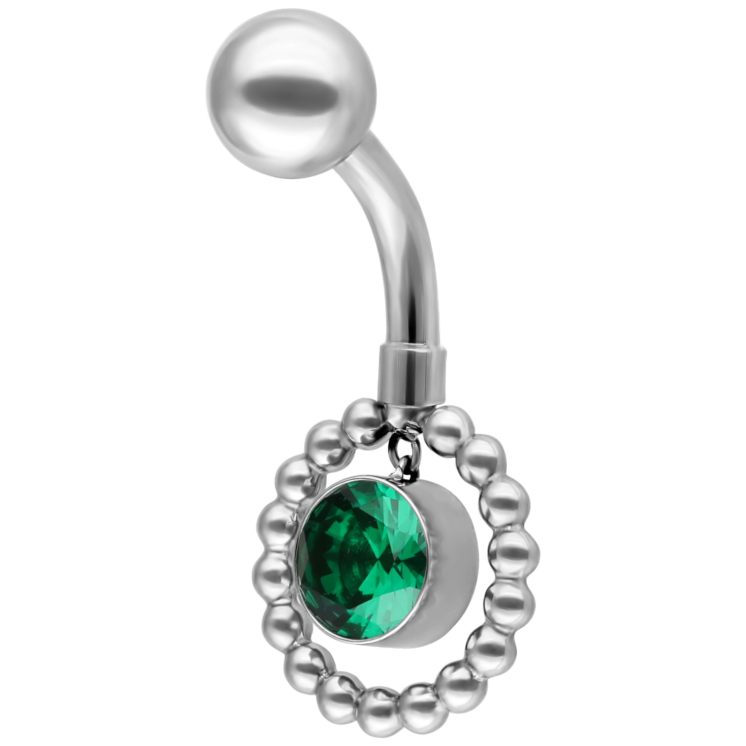 Wildcat Bauchnabelpiercing Bubble Circle Bananabel für Bauchnabel, 1 Stück, Chirurgenstahl 316L - wasserfest, hautverträglich, Silber-Smaragdgrün