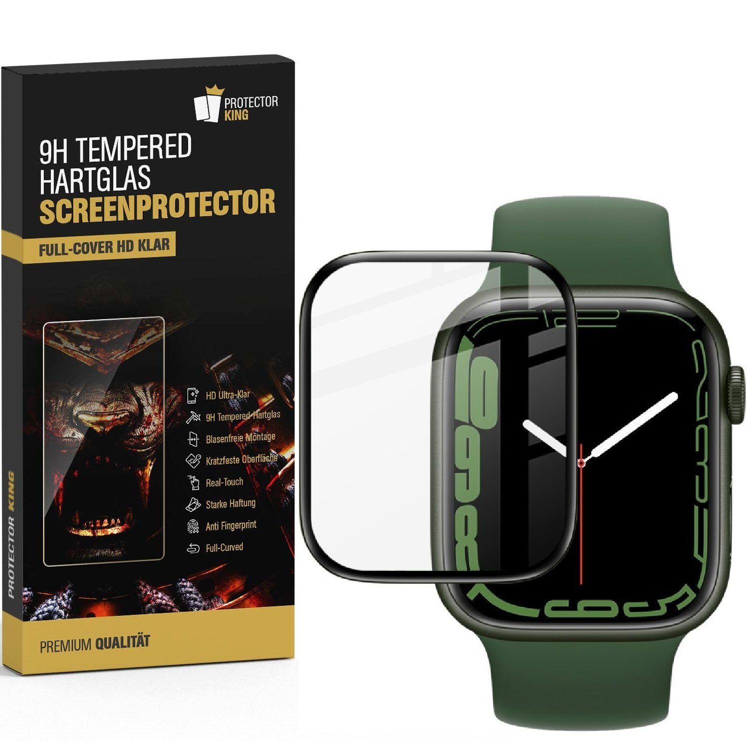 Protectorking Schutzfolie 2x Plexiglas für Apple Watch 7/ 8 45mm FULL CURVED Displayschutz Panze, (2-Stück), Rand