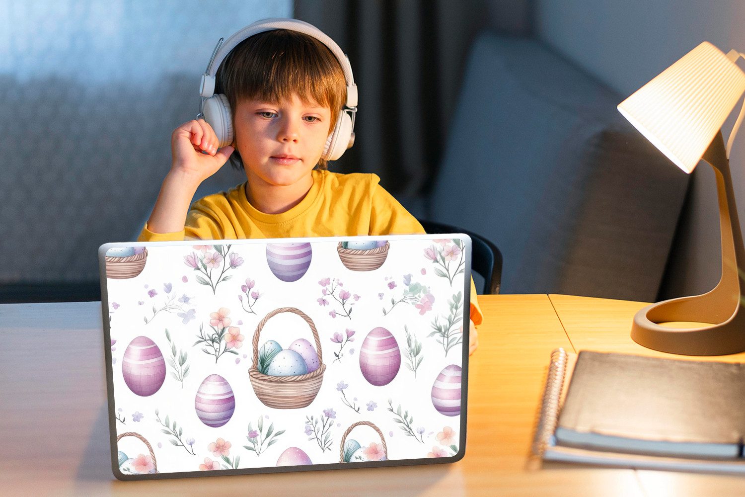 MuchoWow Laptop-Aufkleber Blumen - Ostereier - Muster, (1tlg), Laptop Folien Cover, Aufkleber, Sticker, Schutz vor Kratzern, 30x21 cm