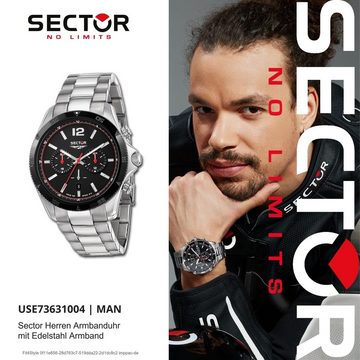 Sector Chronograph Sector Herren Armbanduhr Chrono, Herren Armbanduhr rund, groß (42mm), Edelstahlarmband silber, Fashion