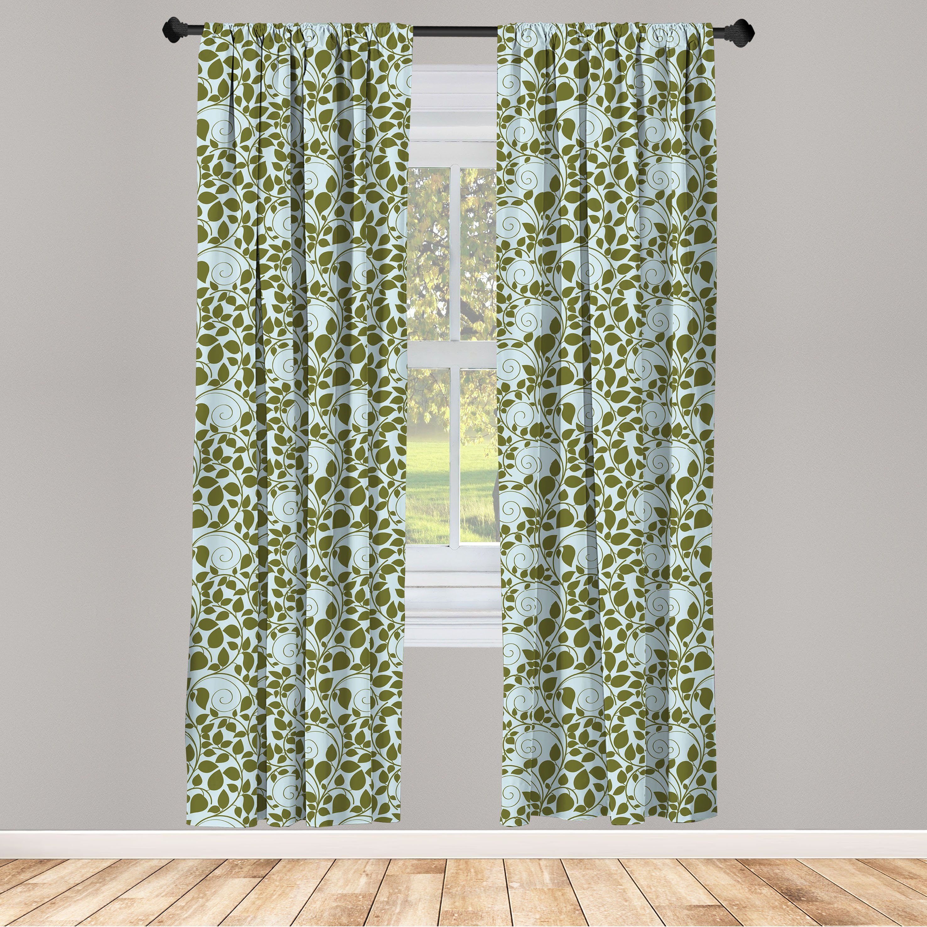 Gardine Vorhang für Wohnzimmer Schlafzimmer Dekor, Abakuhaus, Microfaser, Blätter Silhouetten von Swirl Stielen