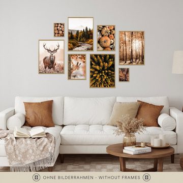 ARTFAVES Bilder-Collage AUTUMN FOREST, (moderne Wandbilder, 8 St), Bilderwand, Poster Set, Herbst, Wald