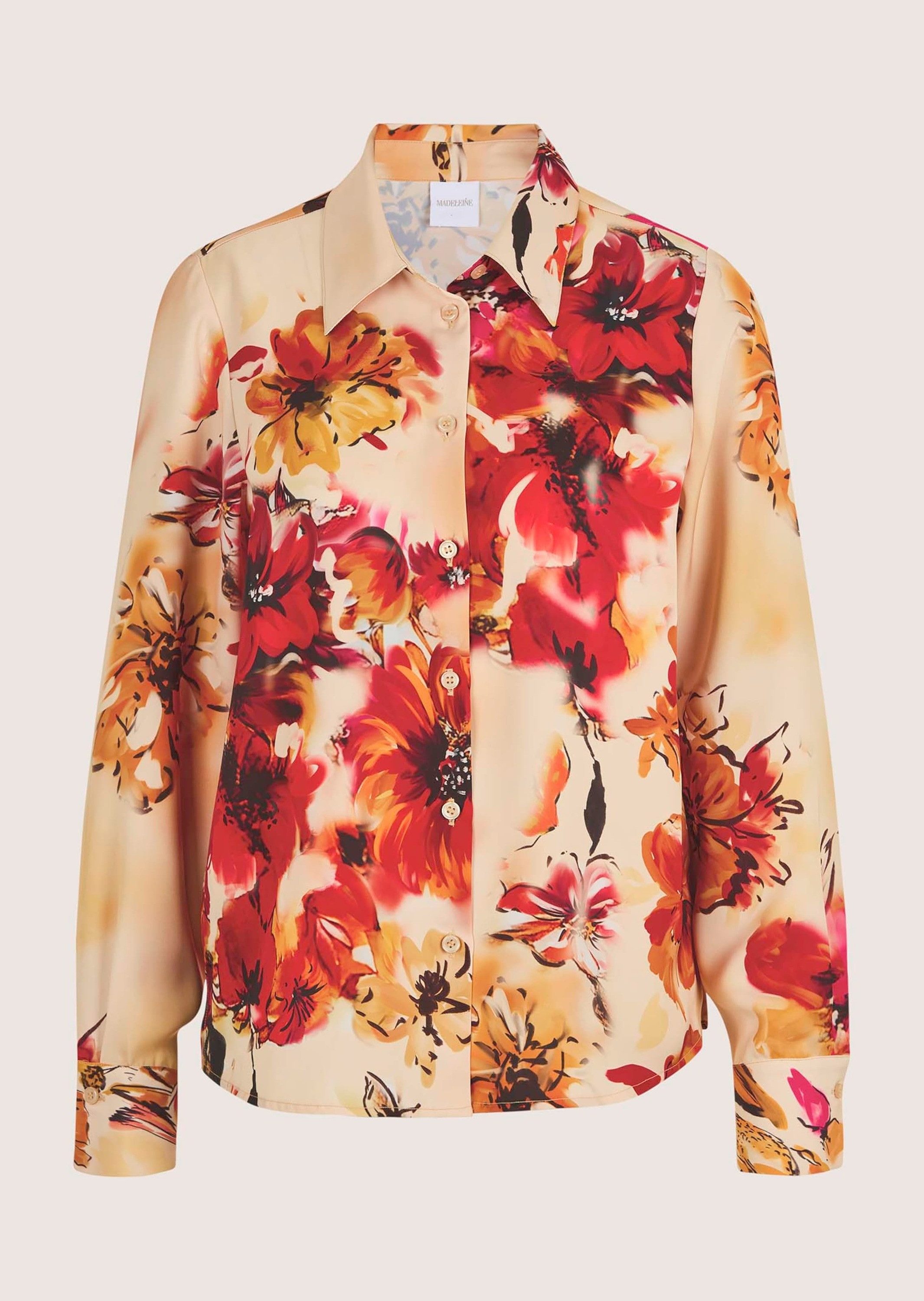 MADELEINE Langarmbluse Elegante Bluse mit Hemdkragen Florales-Muster, Knopfleiste, lange Ärmel