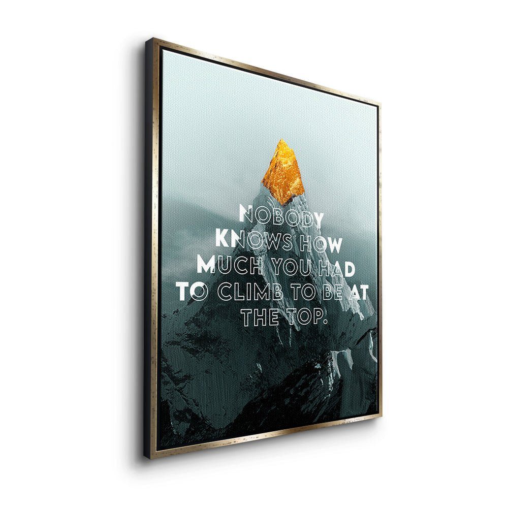 DOTCOMCANVAS® Leinwandbild, Premium Motivationsbild - Rahmen Landschaft - Be und Top the at Berge ohne