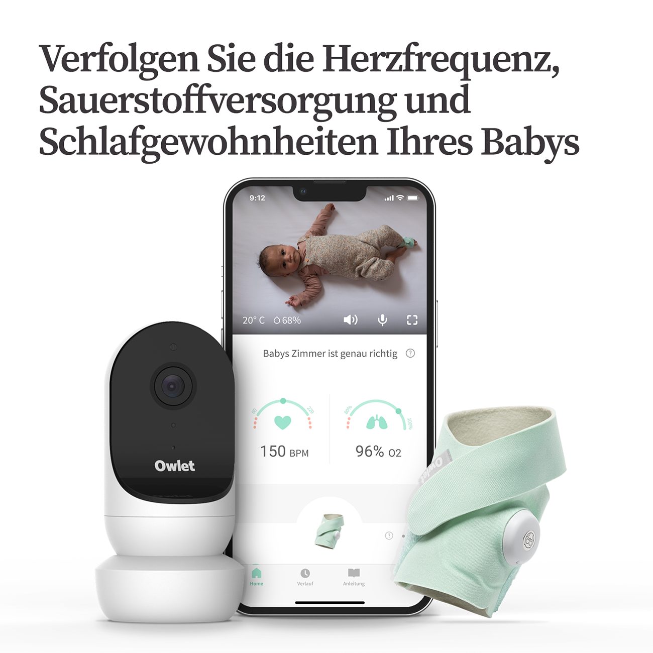 Sock Owlet Mintgrün Babyphone, Kamera und Baby DE 3 2: HD Care Smart Duo 2 Babyphone