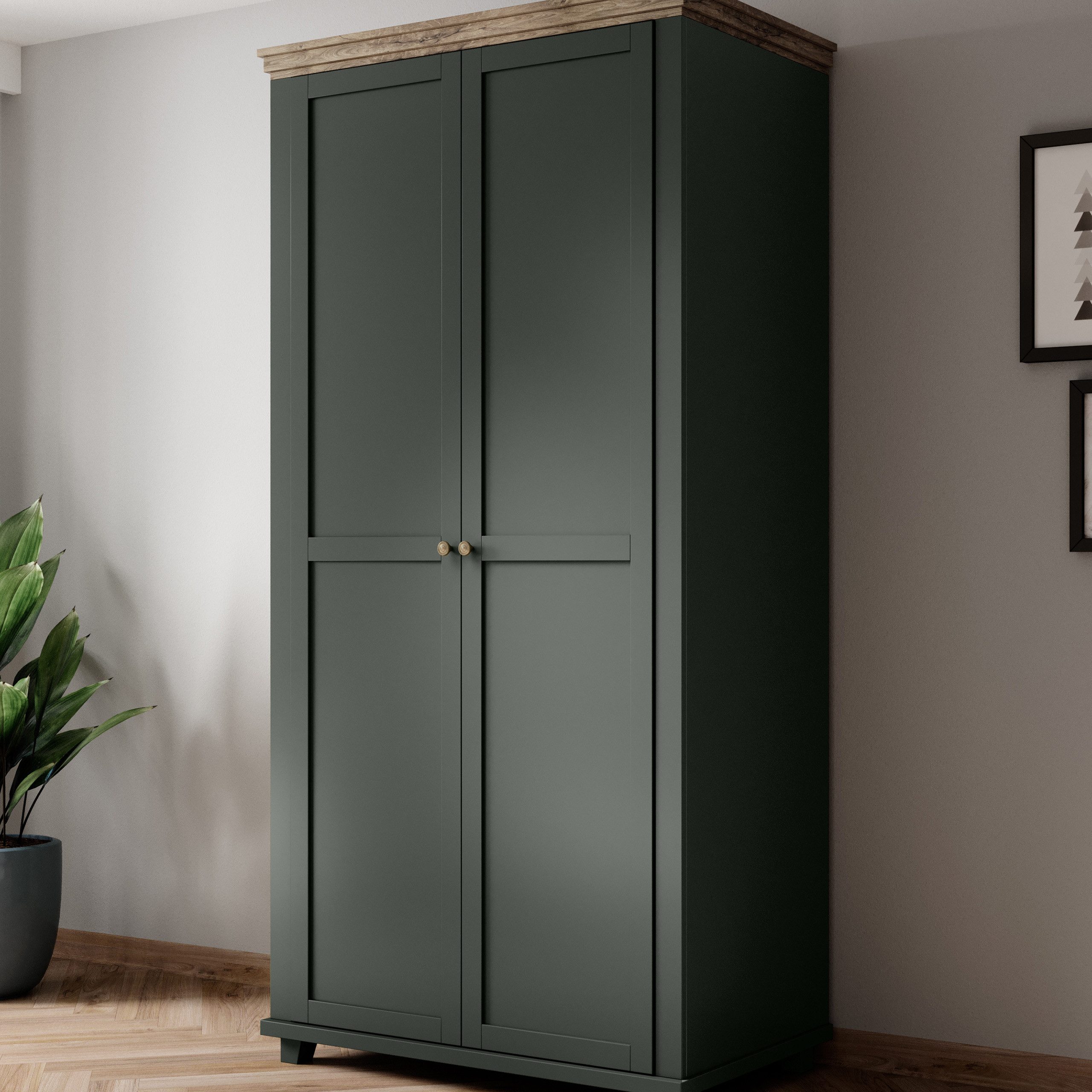Masseno Drehtürenschrank EVOLETTA 108 cm Kleiderschrank 2 Türen Schlafzimmerschrank Grün