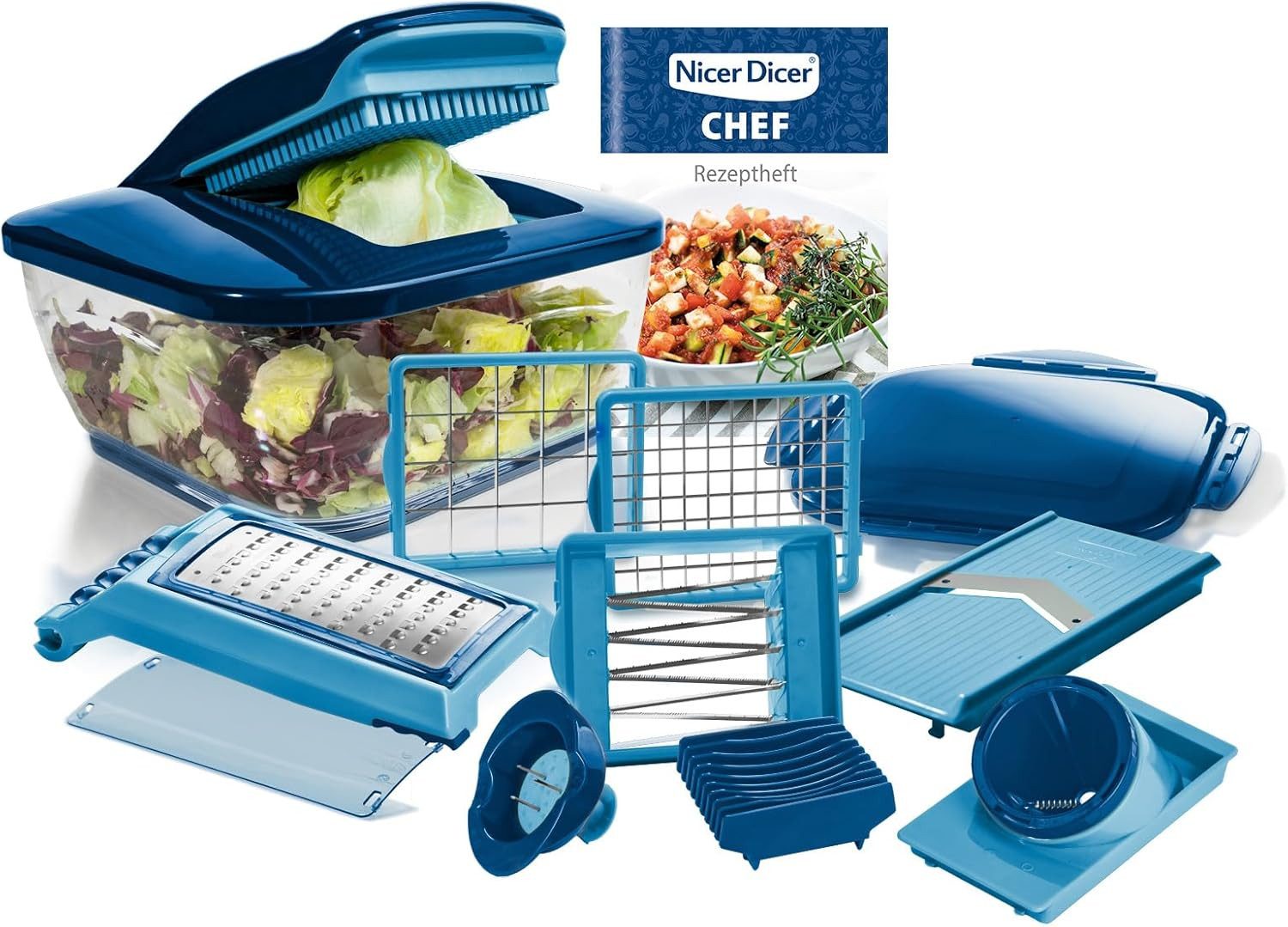 Genius Gemüseschneider Genius Gemüseschneider Gemüsehobel Nicer Dicer Chef 15 tlg. Blau 07385