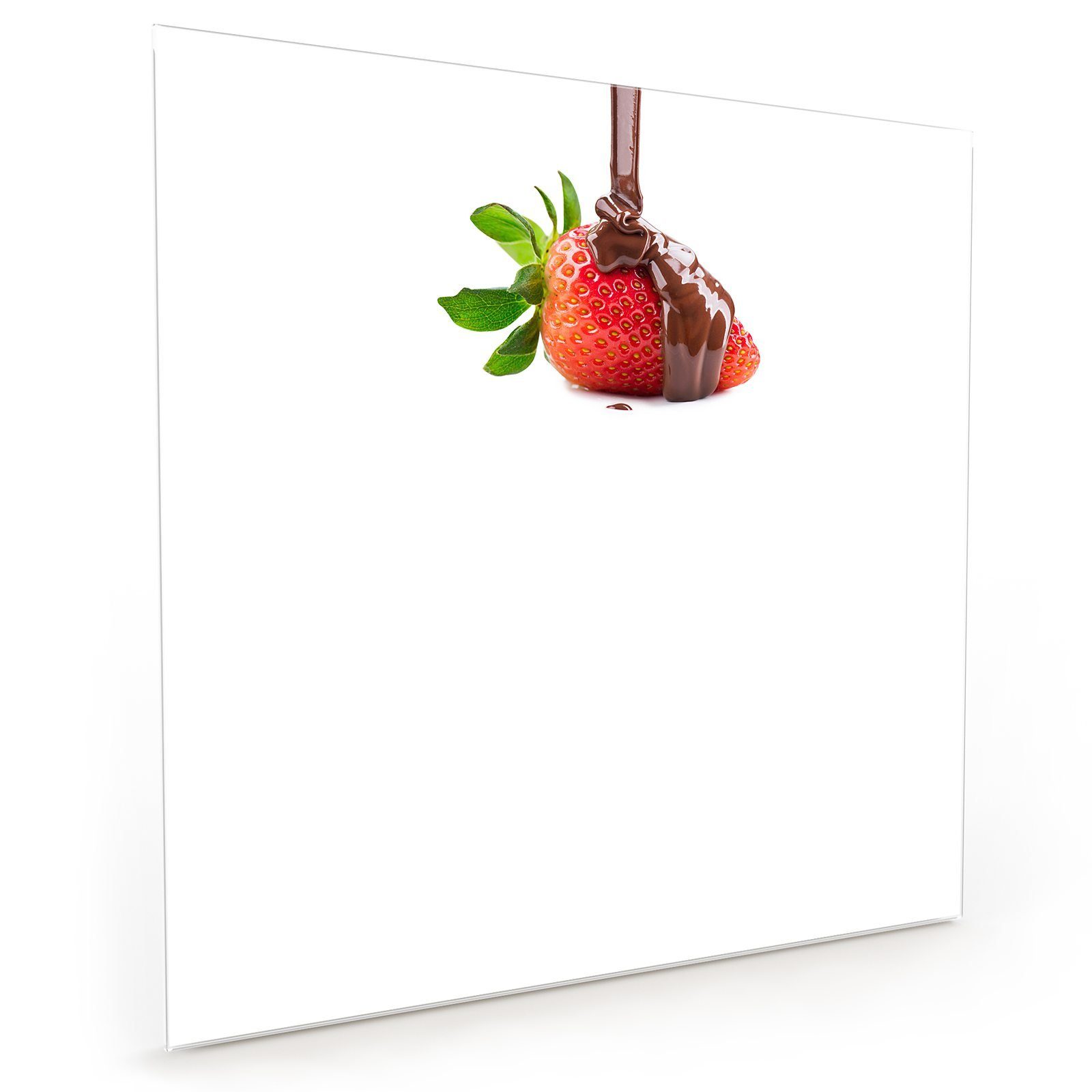 Primedeco Küchenrückwand Spritzschutz Glas auf Erdbeere Schokolade