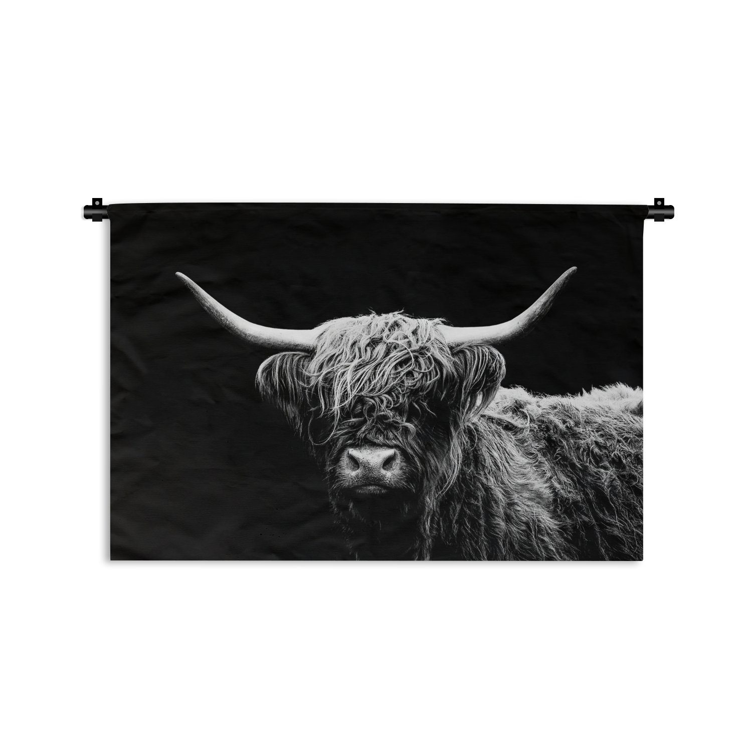 MuchoWow Wanddekoobjekt Schottischer Highlander - Kuh - Schwarz - Weiß - Tiere, Wanddeko für Wohnzimmer, Schlafzimmer, Kleid, Wandbehang, Kinderzimmer