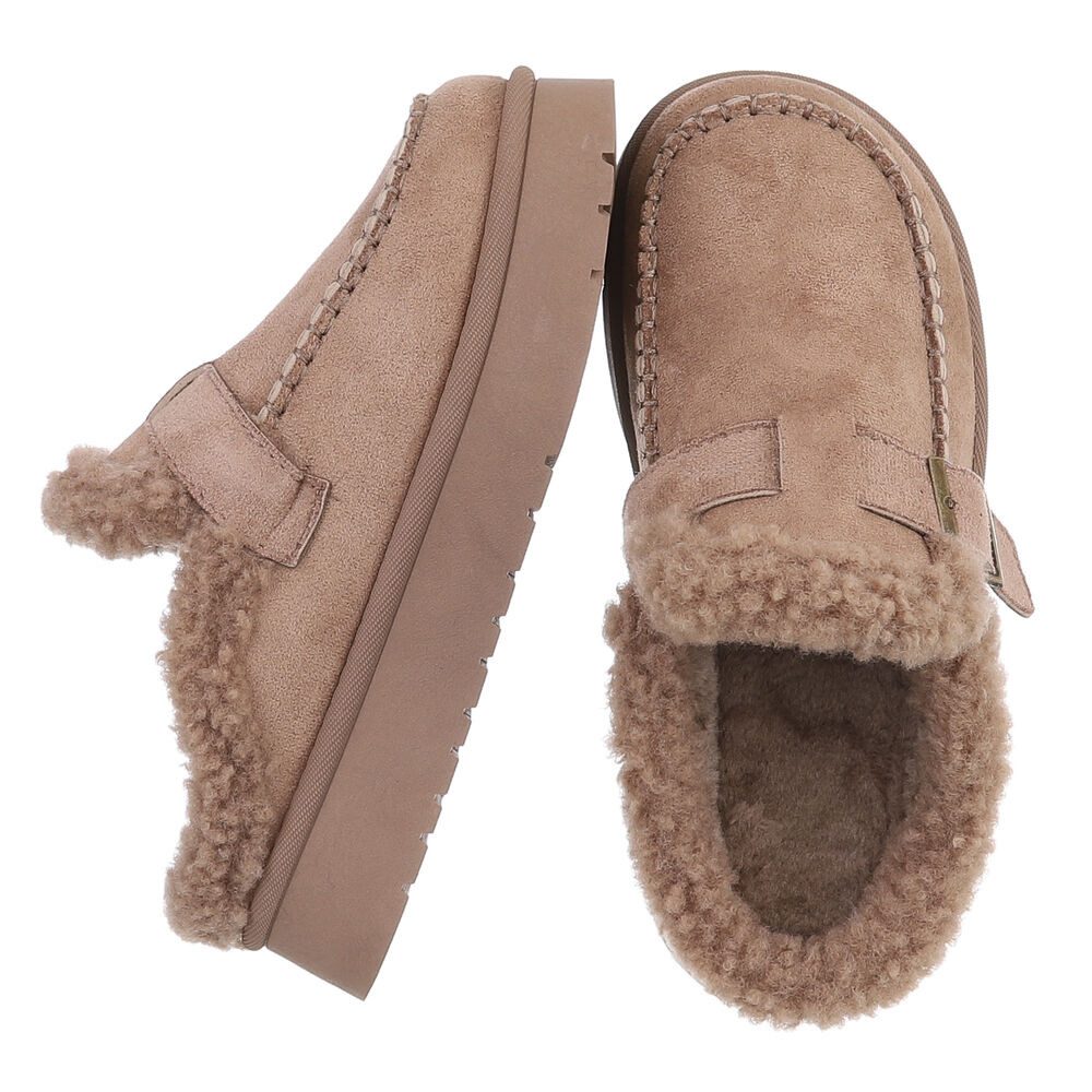 Ital-Design Damen Clog mit Plateausohle und Futter Snowboots (92125518) Flach Hausschuhe in Hellbraun