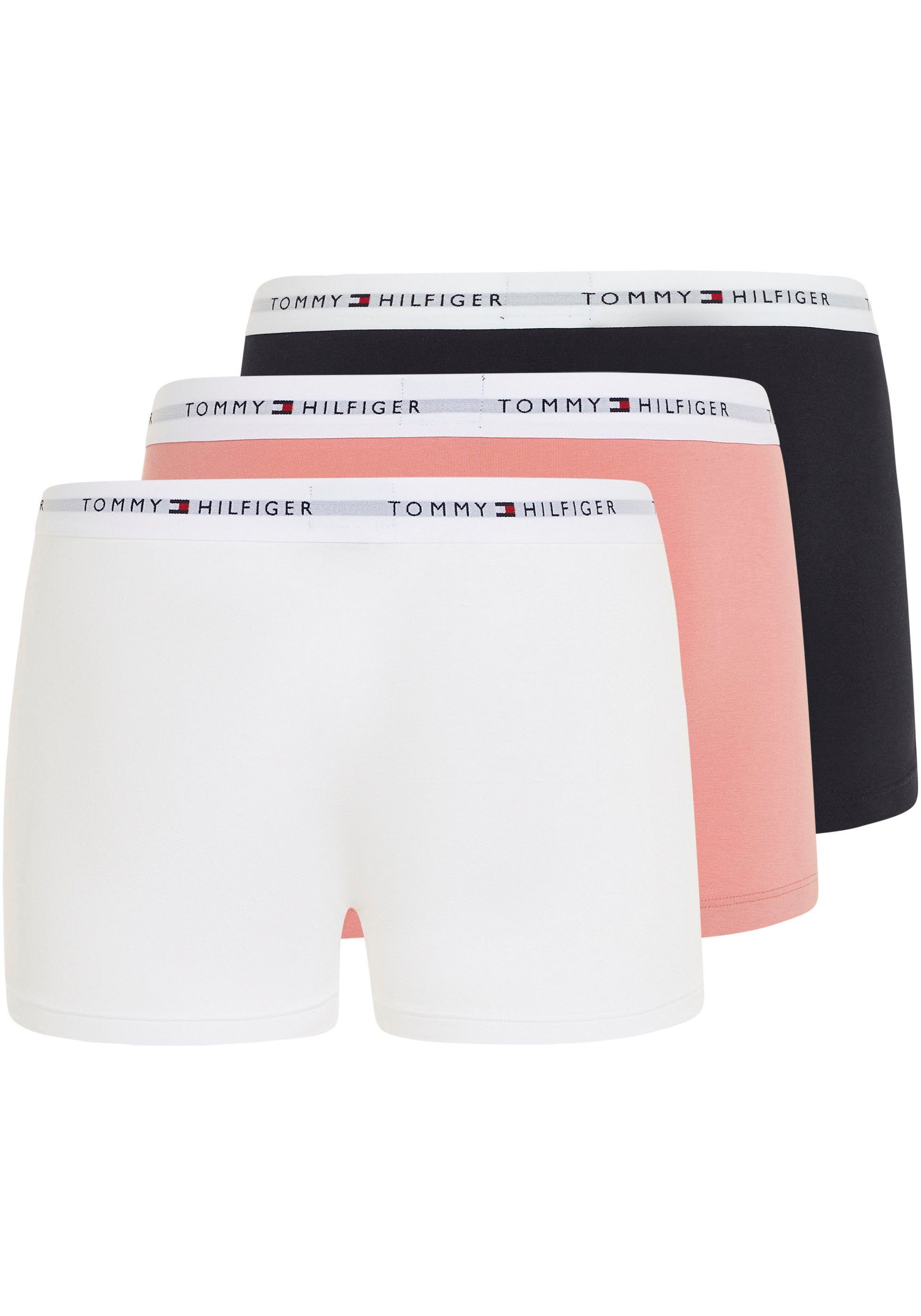 Tommy Hilfiger 3P Trunk Underwear 3er-Pack) Sky/Flora Pink/White Desert Logo-Elastikbund TRUNK mit 3-St., (Packung