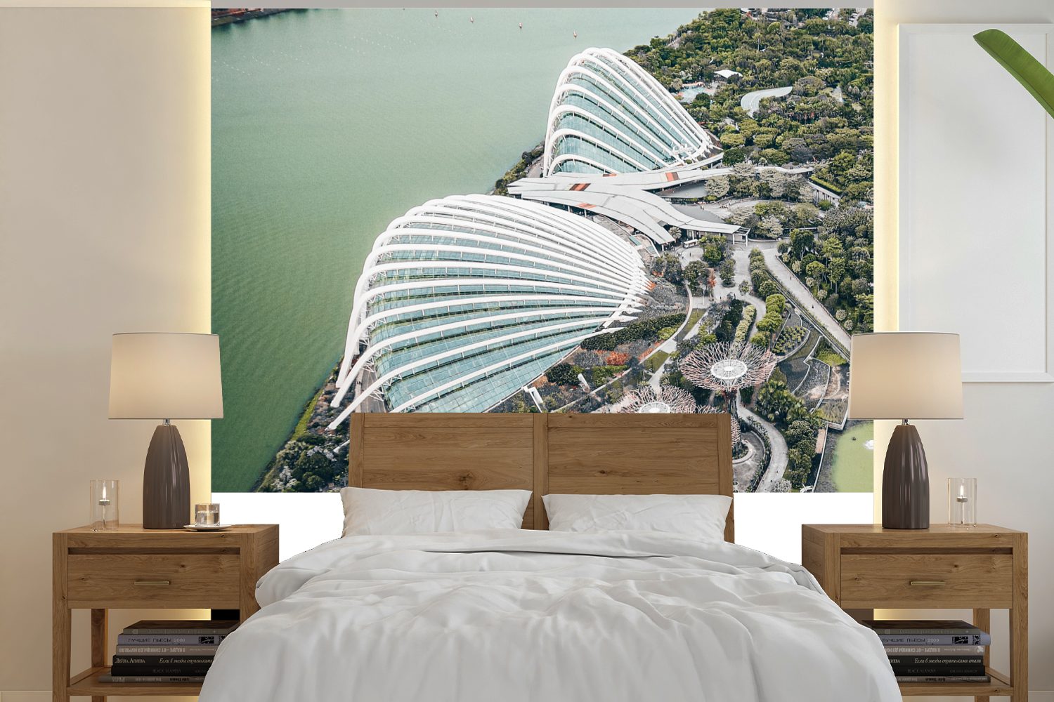 MuchoWow Fototapete Singapur - Architektur - Wasser, Matt, bedruckt, (5 St), Vinyl Tapete für Wohnzimmer oder Schlafzimmer, Wandtapete