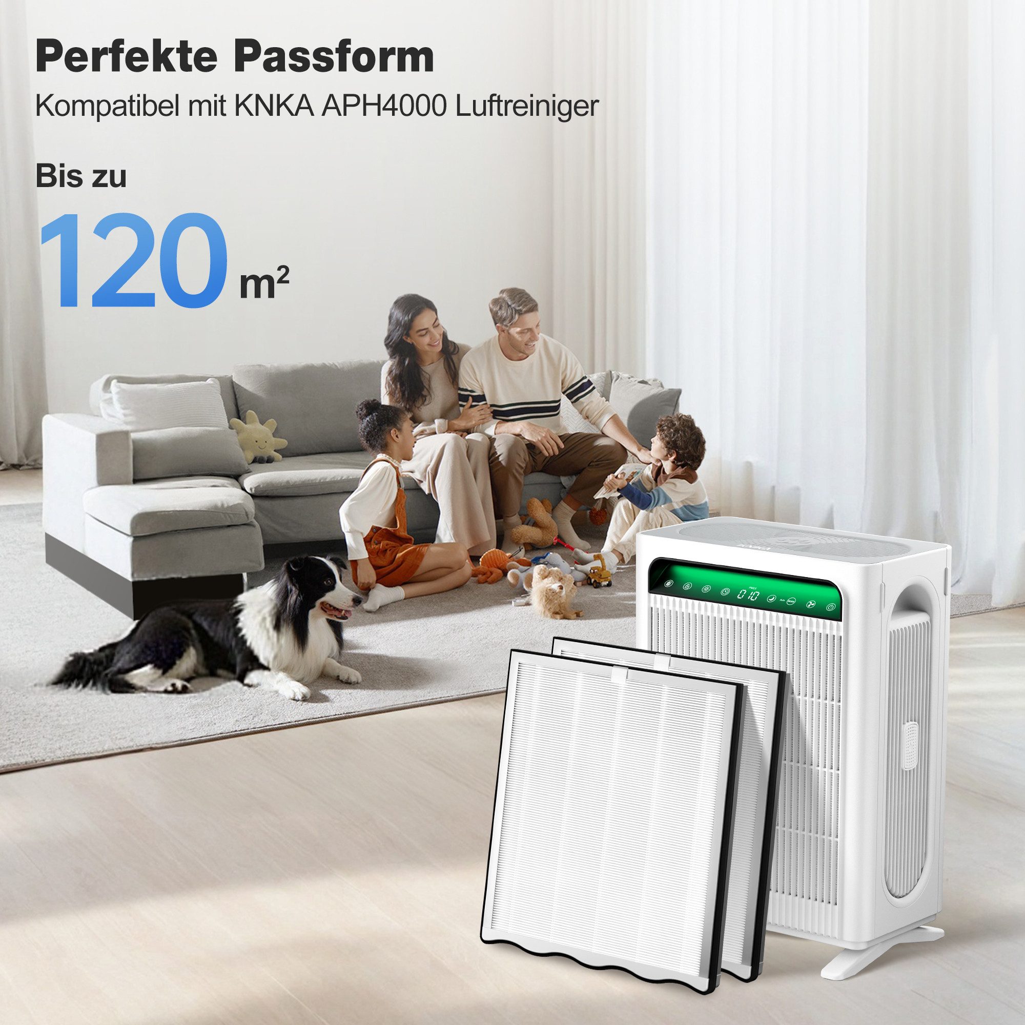 KNKA PRO Luftreiniger APH4000 HEPA Ersatzfilter, für 120 m² Räume, HEPA-Filter Fängt effektiv Haare und Staub