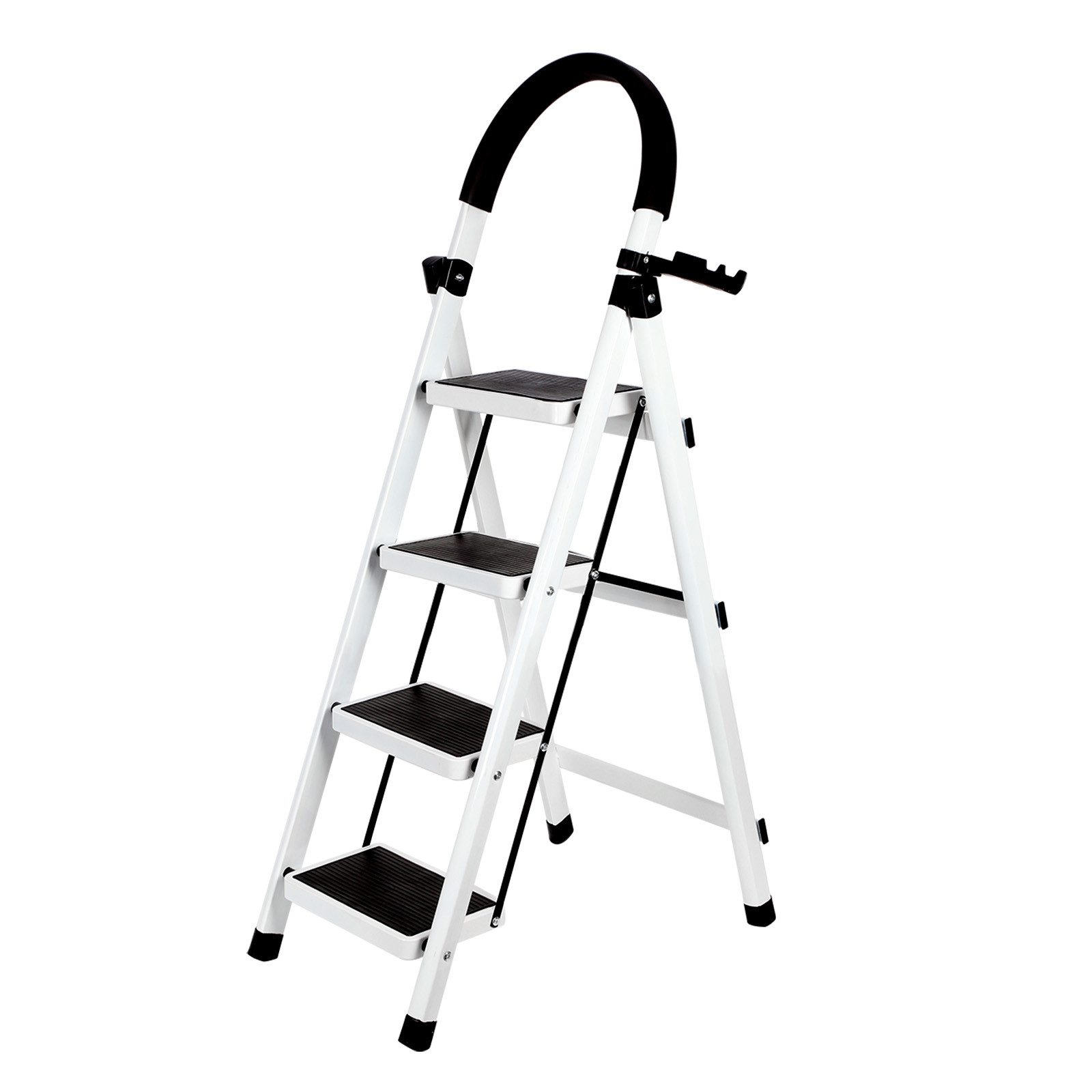 JEOBEST Trittleiter Stufenleiter, Klappleiter Tritthocker mit Handläufen, ( 4 Stufen) Sicherheitsleiter, Anti-Rutsch-stabilem und breitem Pedal