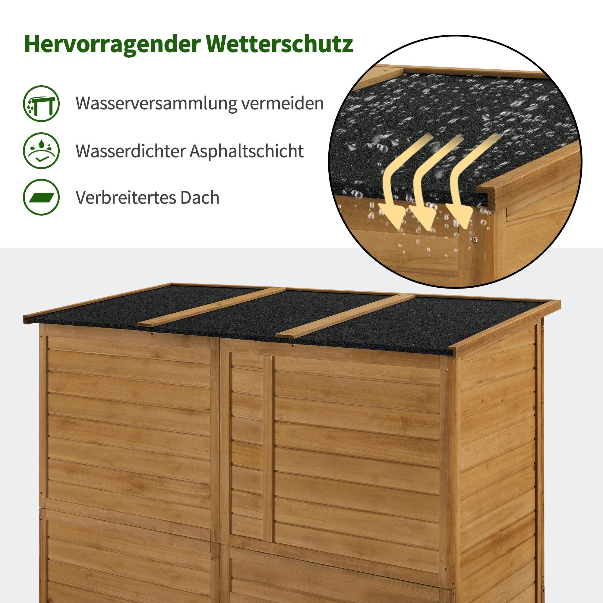 MCombo Gerätehaus M MCombo Gartenschrank Geräteschuppen Holz, 0926, Gartenhaus Outdoor Aufbewahrungsschrank mit 3 Regale Wetterfes – Bild 5 von 5