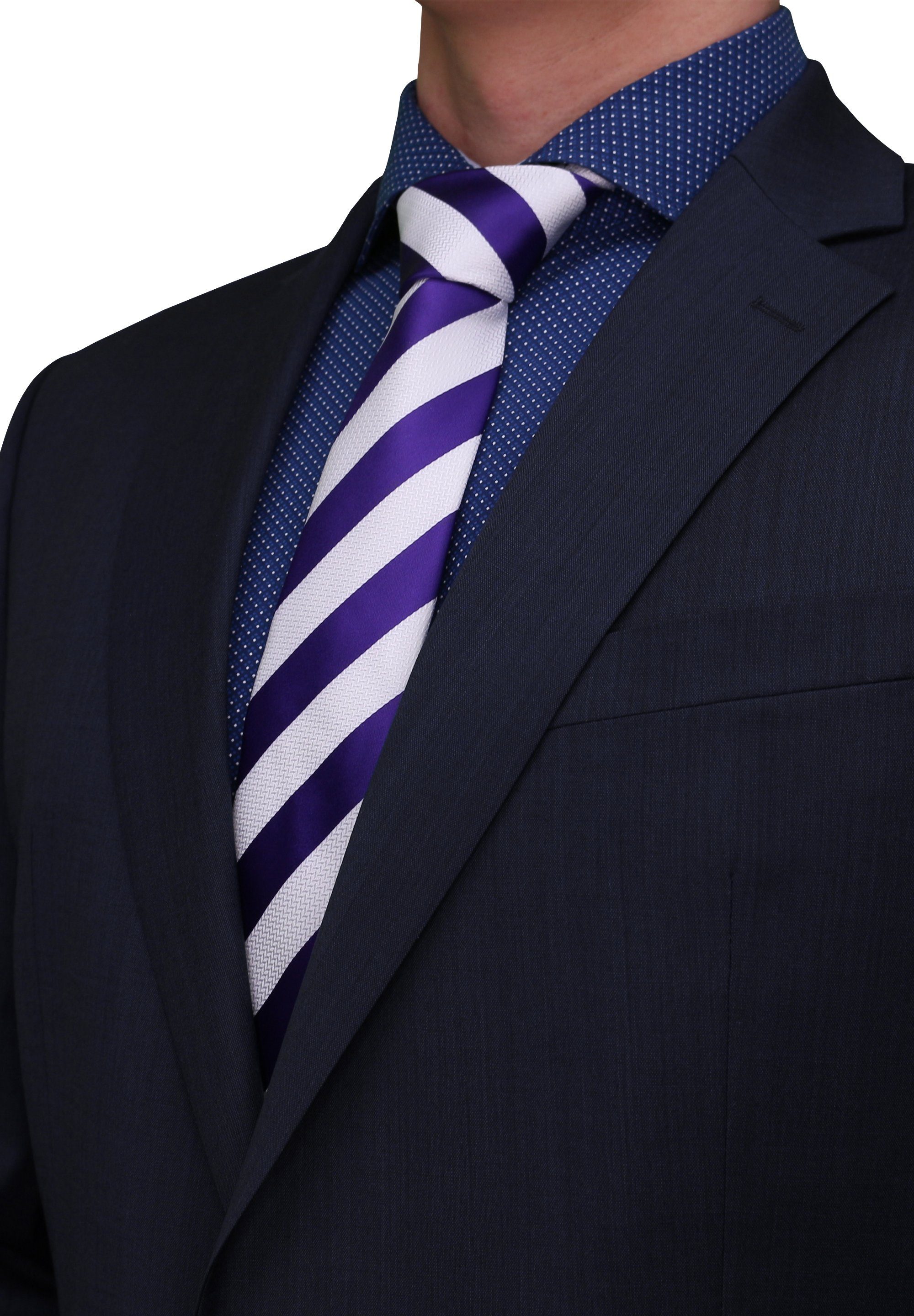 Fabio Farini Krawatte in mit gestreifte Tie Box, oder Streifen 6cm (6cm), Gestreift) Weiß/Violett Krawatte (ohne Breite Herren Schmal - 8cm