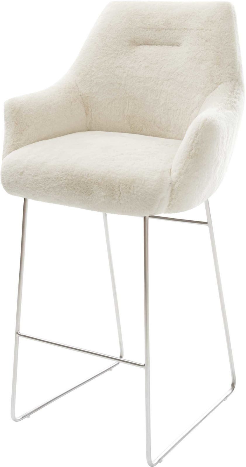 DELIFE Barhocker Alja-Flex, Kufengestell Edelstahl Silberfarben Plüsch Creme-Weiß Taschenfederkern