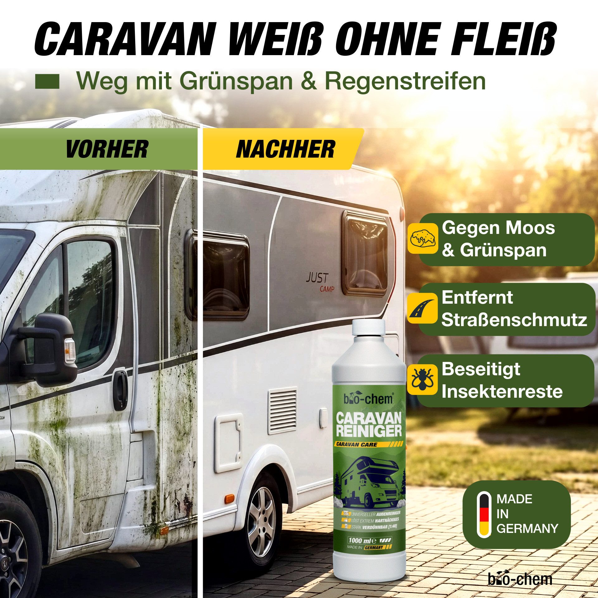 bio-chem bio-chem Caravan- & Wohnmobilreiniger 5L Konzentrat, extra stark Auto-Reinigungsmittel (Einzelprodukt, [- Caravanreiniger 5 l Kanister Entfernt Regenstreifen, Baumharz & Insektenrückstände)