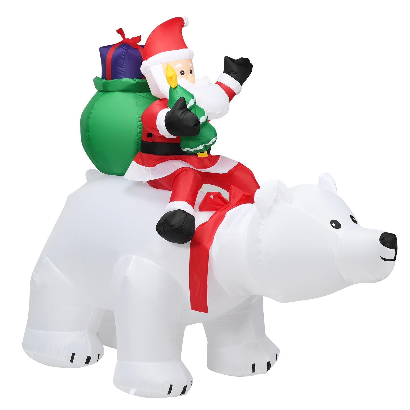 KOMFOTTEU Weihnachtsmann auf Eisbär aufblasbare Weihnachtspolarbär, mit LED-Beleuchtung