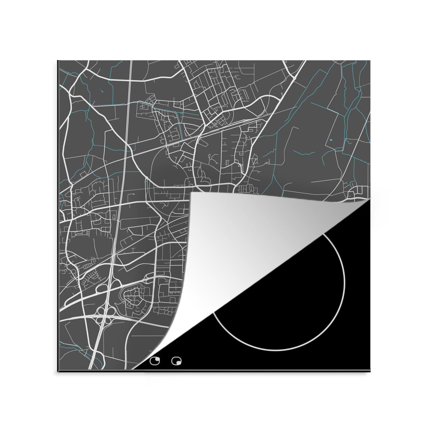 MuchoWow Herdblende-/Abdeckplatte Stadtplan - Deutschland - Blau - Unna - Karte, Vinyl, (1 tlg), 78x78 cm, Ceranfeldabdeckung, Arbeitsplatte für küche