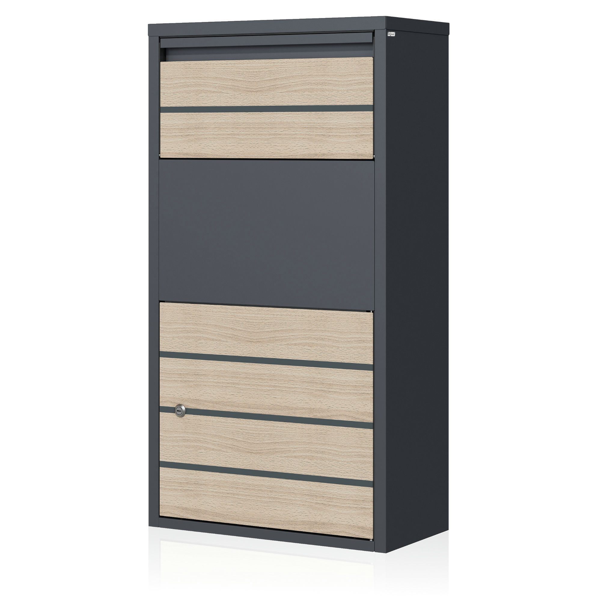 Zelsius Paketbriefkasten Paketbriefkasten, Buche, Anthrazit RAL 7016, pulverbeschichteter Sta (Paketbriefkasten), Diebstahlsperre