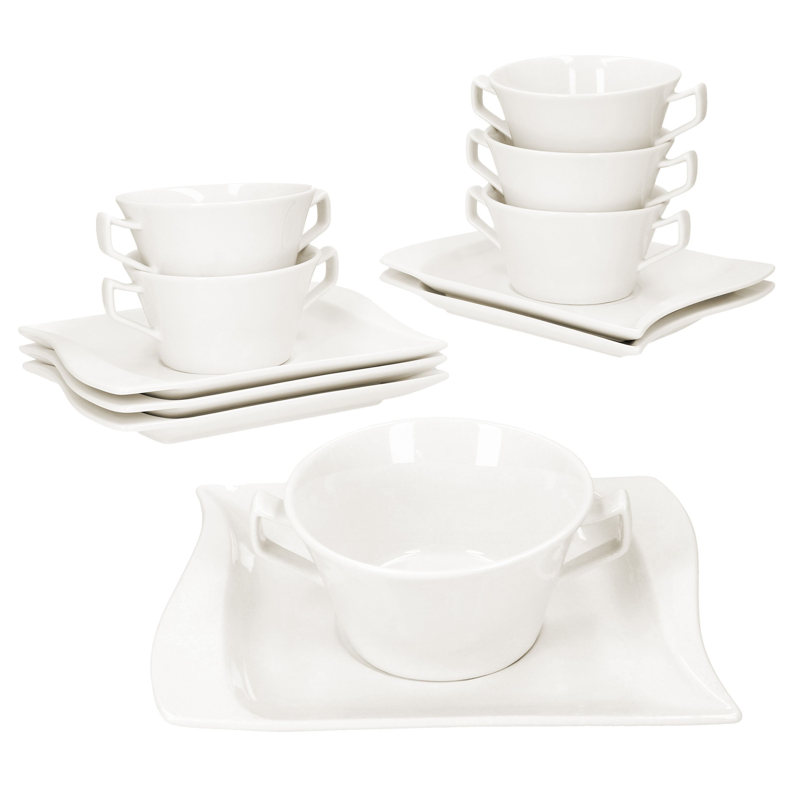MamboCat Suppenteller 6x Ivory Suppentasse 200ml mit Untertasse Suppenterrine 6 Personen