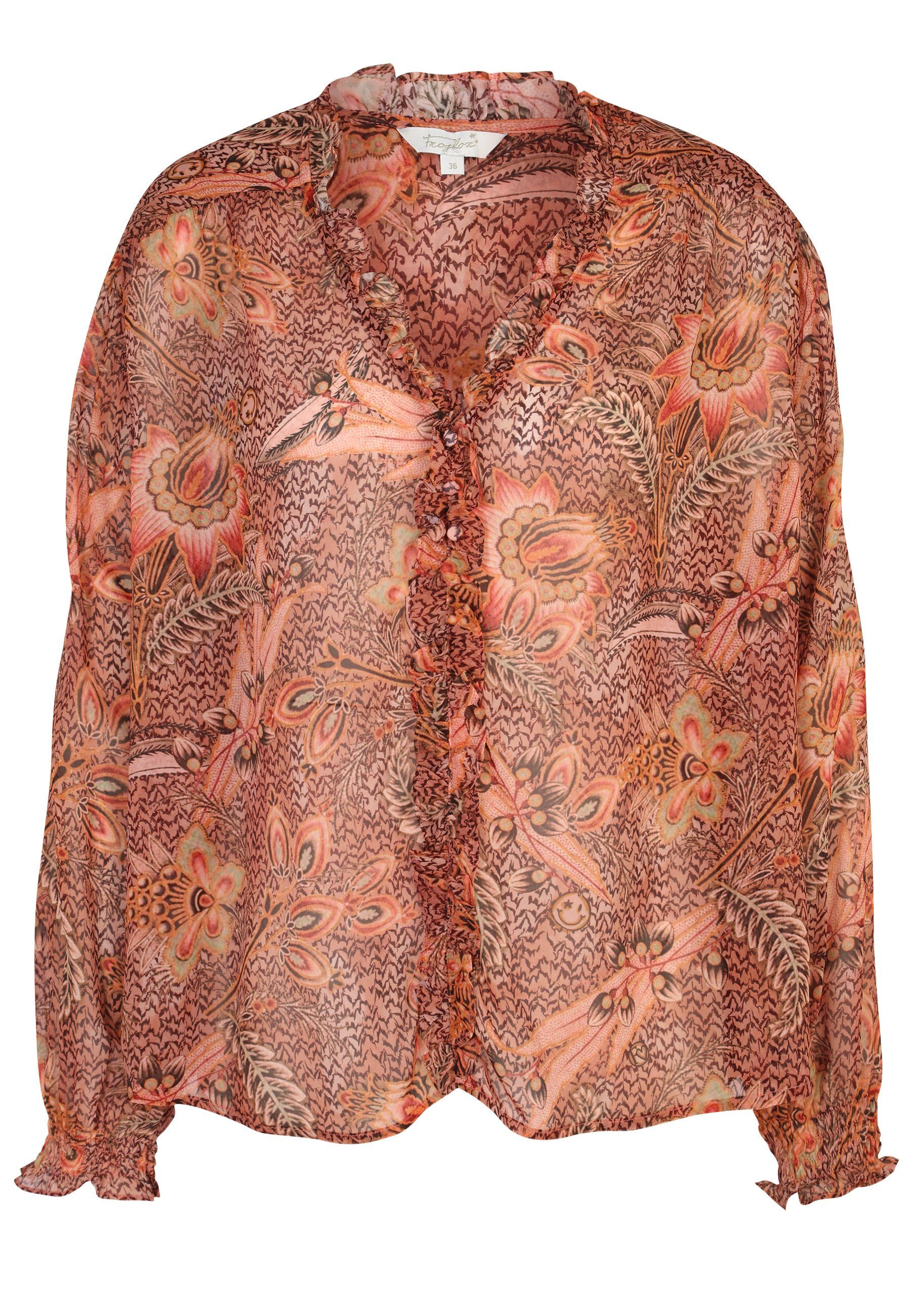 Frogbox Langarmbluse Bluse mit Rüschen mit modernem Design