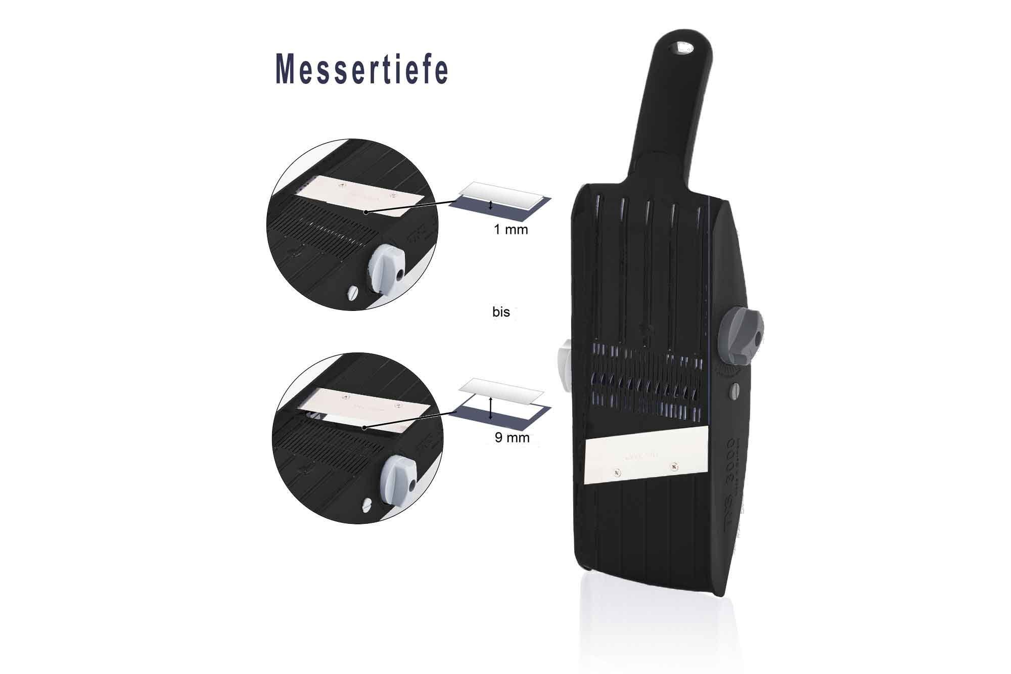 Gemüsehobel TNS 3000 All in ONE Gemüsehobel schwarz Gurkenhobel Küchenhobel Gemüse, Kunststoff, (mit Restehalter, 2-St), 32 Einstellmöglichkeiten, Krauthobel