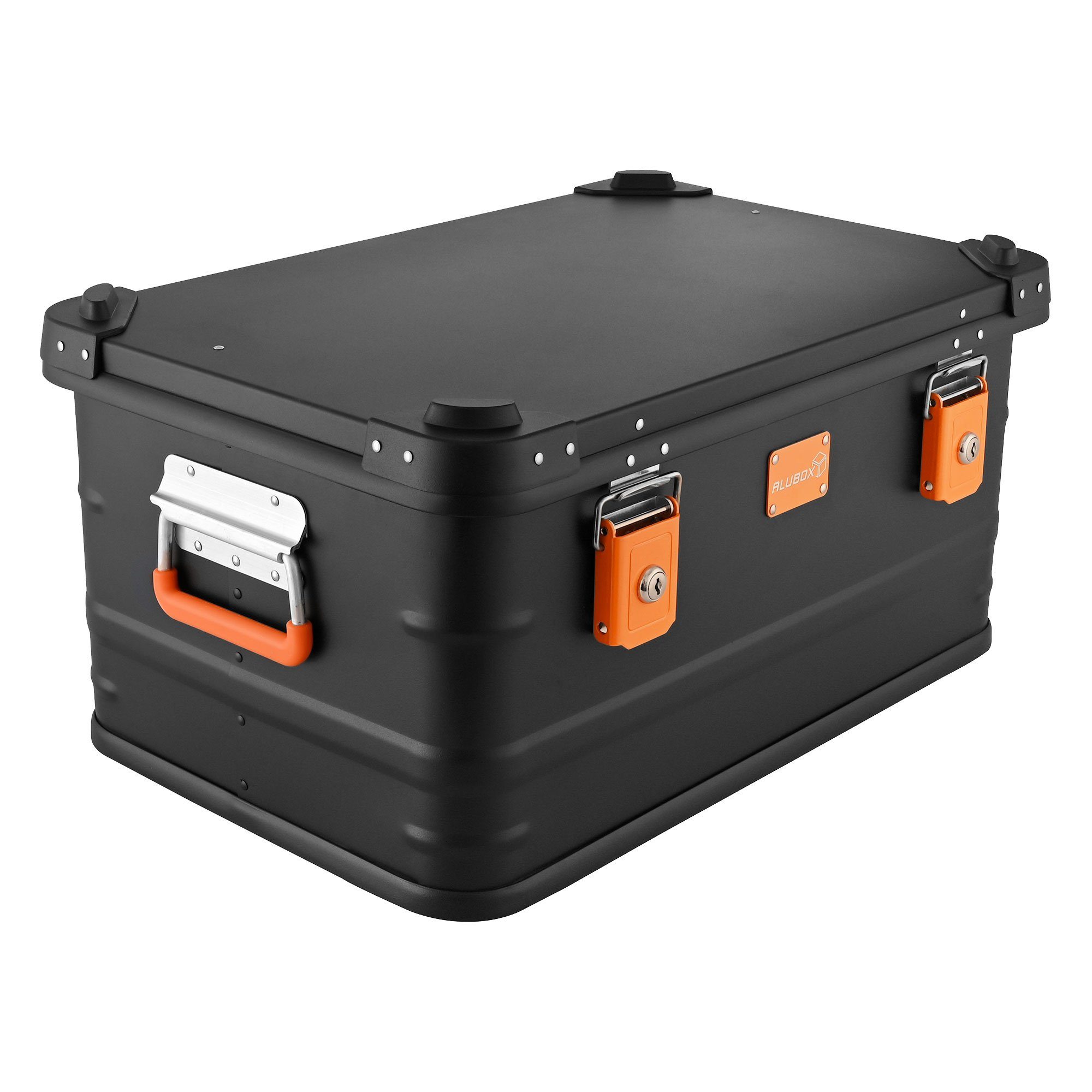 ALUBOX Aufbewahrungsbox Aluminium Transportbox Alukiste Premium E-Serie Black Edition (47 Liter), inkl. 2 Zylinderschlösser